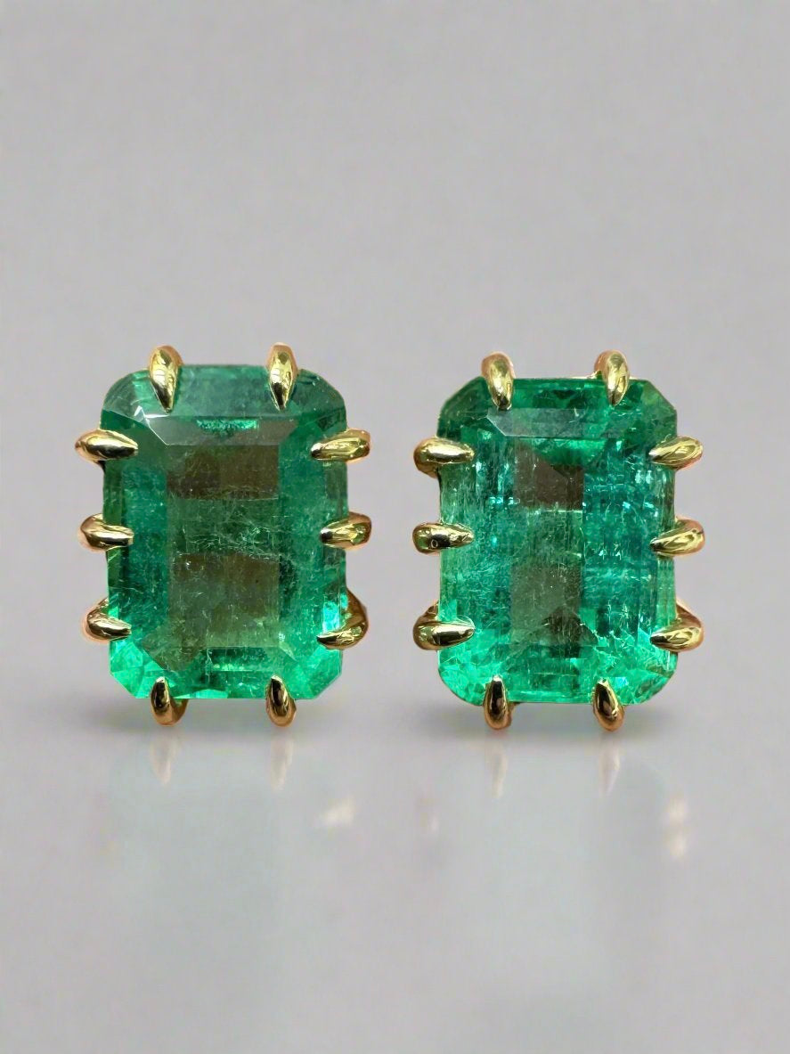 6.24tcw Colombian Emerald Multi Prong 18K Statement Studs