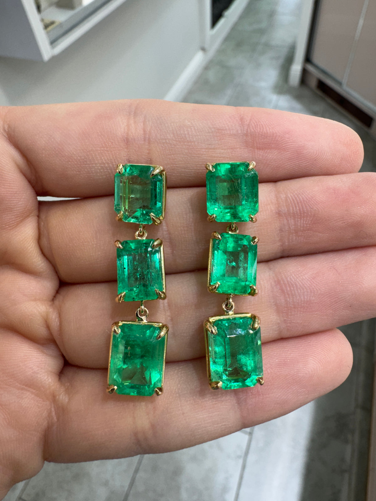 24.65tcw 18K Natural Colombian Emerald Drop & Dangle Earrings