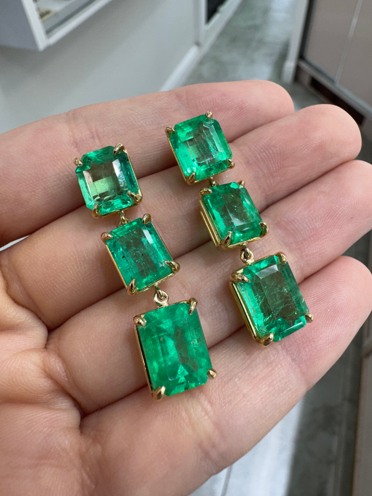 24.65tcw 18K Natural Colombian Emerald Drop & Dangle Earrings