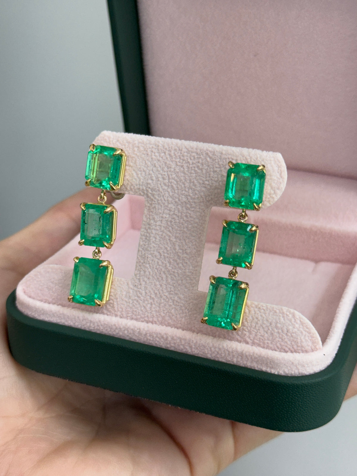 24.65tcw 18K Natural Colombian Emerald Drop & Dangle Earrings