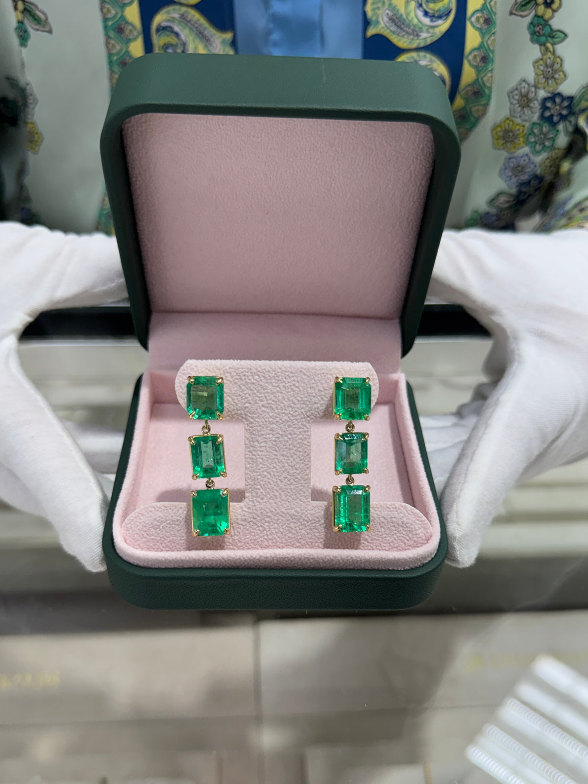 24.65tcw 18K Natural Colombian Emerald Drop & Dangle Earrings