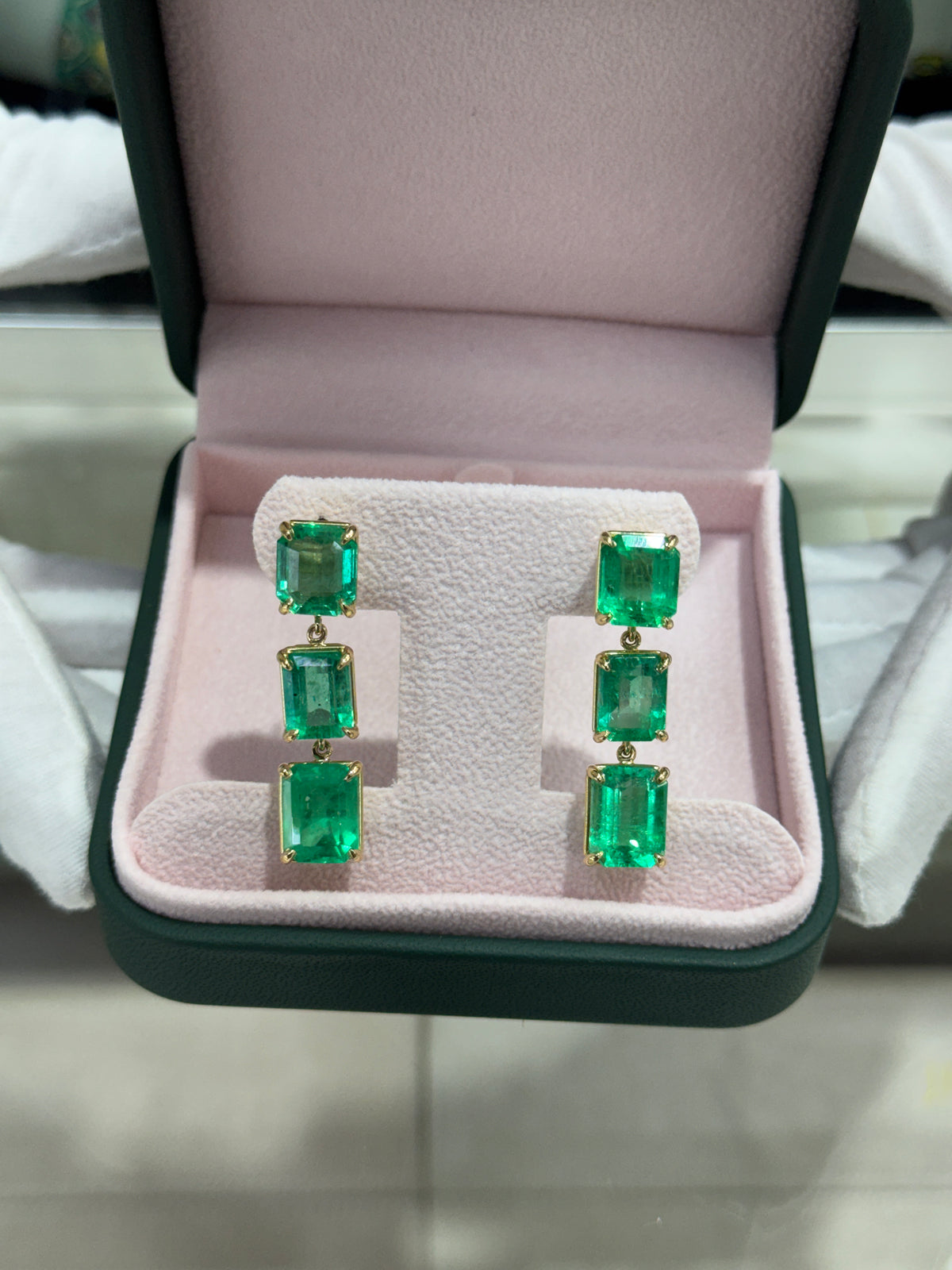 24.65tcw 18K Natural Colombian Emerald Drop & Dangle Earrings