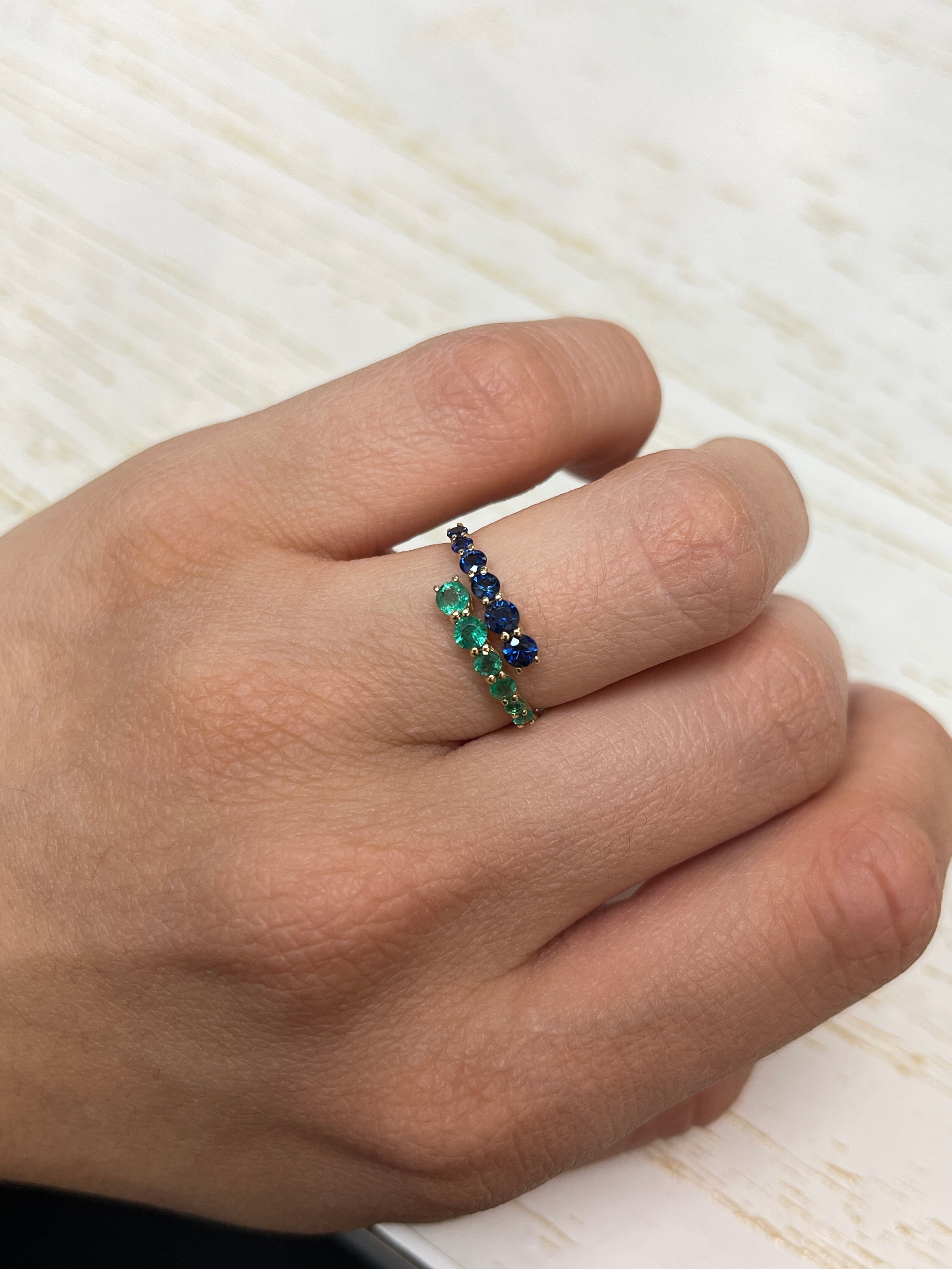 As seen on Instagram: 0.95tcw Emerald & Ruby or Sapphire Bypass Ring 14K - JR Colombian Emeralds