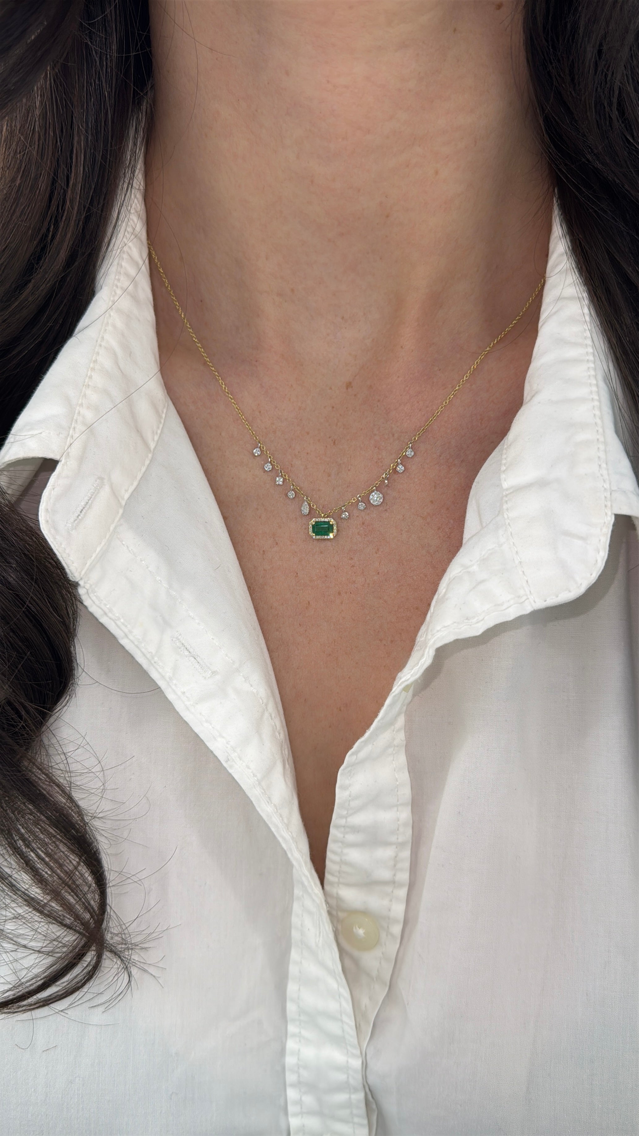 0.78tcw 14K Natural Emerald & Diamond Fringe Necklace