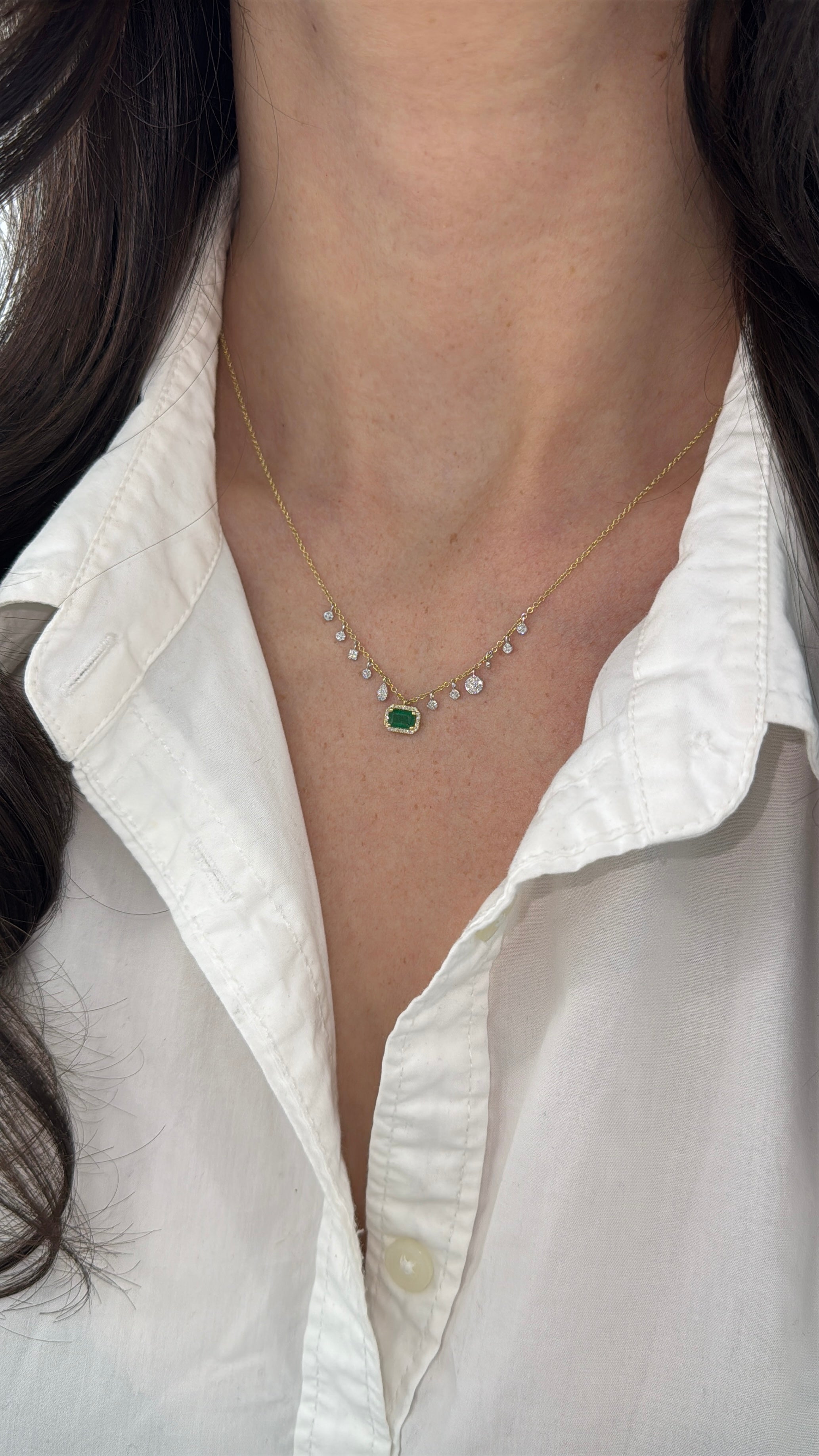 0.78tcw 14K Natural Emerald & Diamond Fringe Necklace