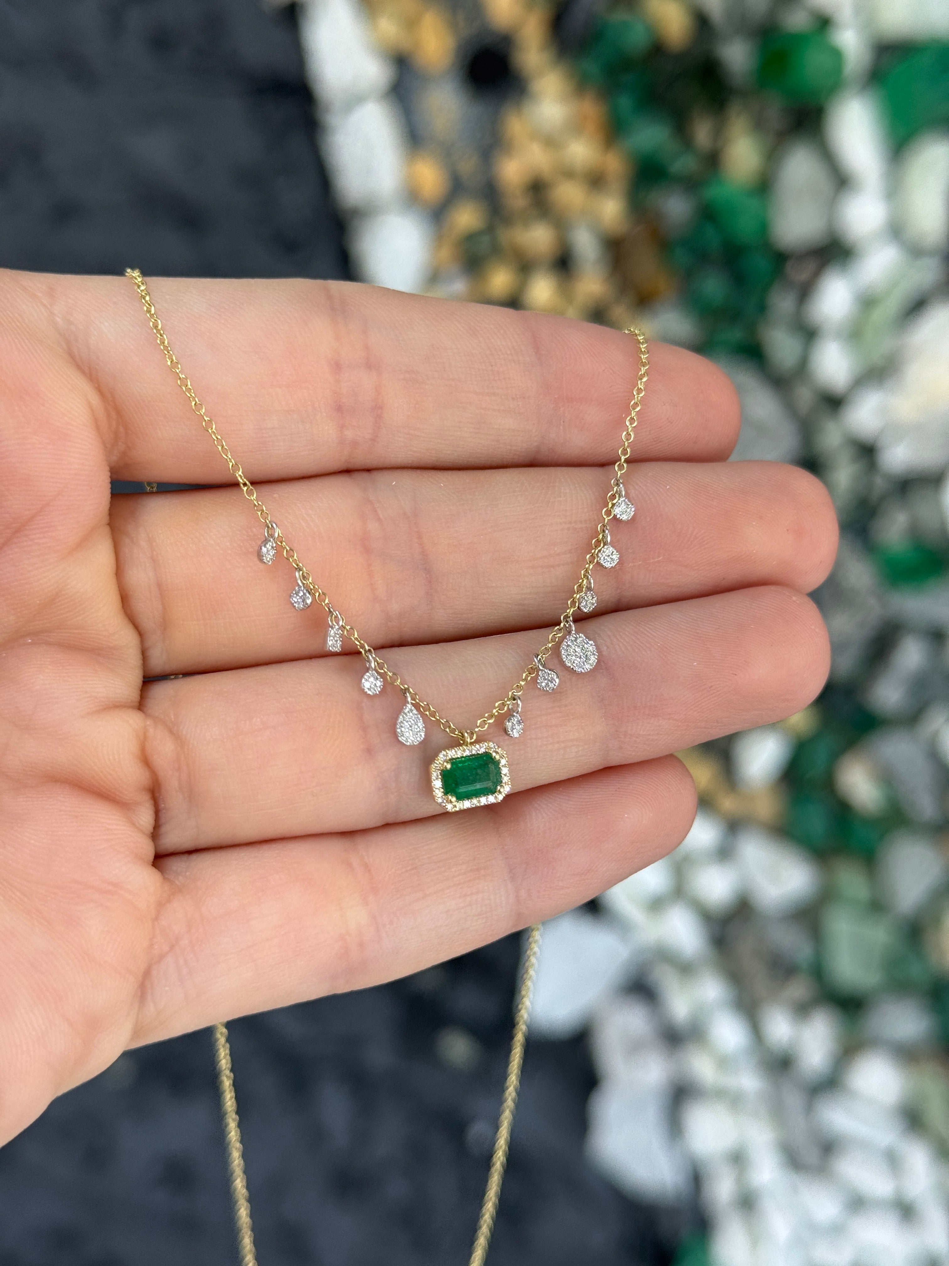 0.78tcw 14K Natural Emerald & Diamond Fringe Necklace