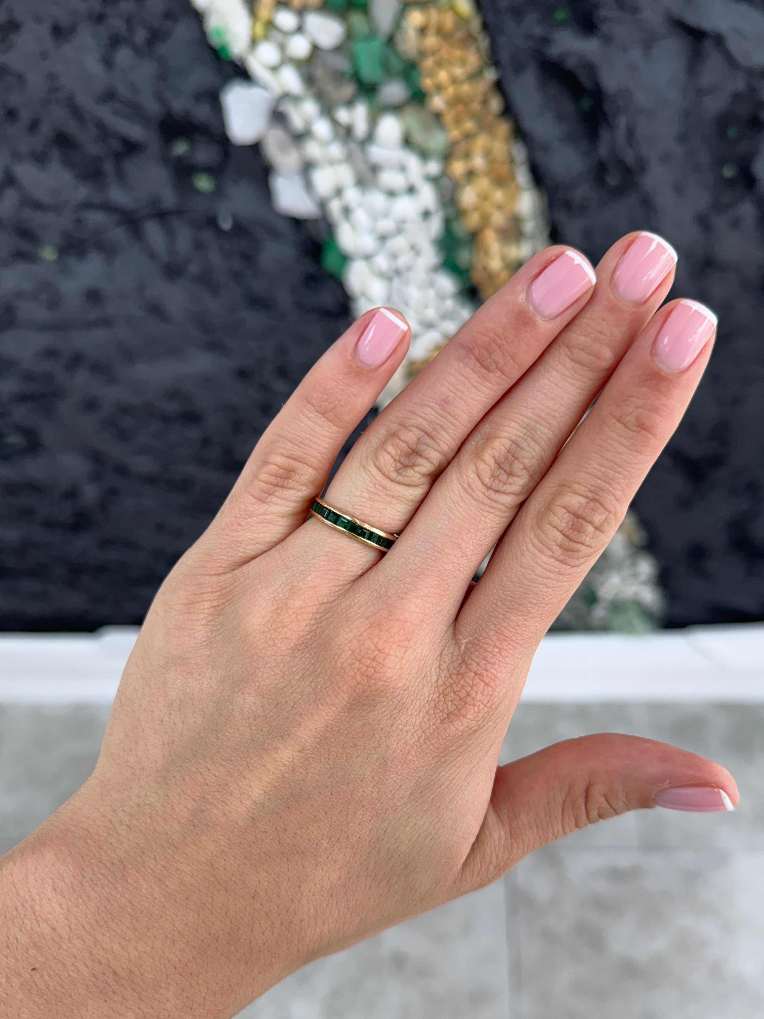 As seen on Instagram 2.02tcw Princess Cut Natural Emerald Channel Set Eternity Band Size 6 & 8 - JR Colombian Emeralds