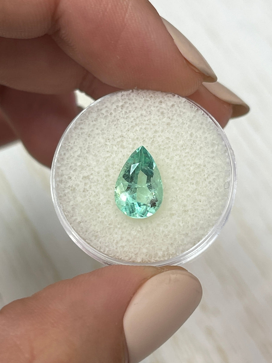 Damaris 14K Bezel Ring Featuring a 2.41 Carat Pear-Cut Seafoam Green Colombian Emerald