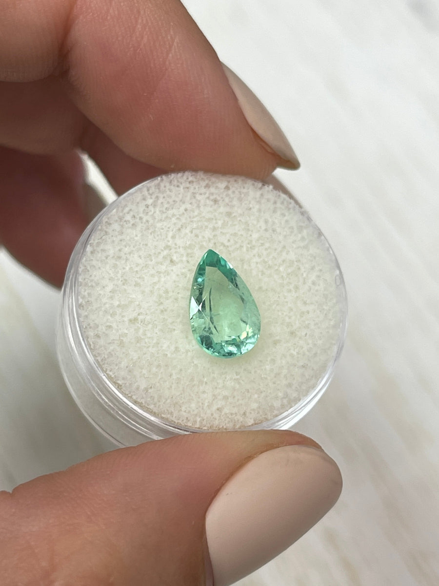 Damaris 14K Bezel Ring 2.41 Carat Seafoam Green Natural Colombian Emerald-Pear Cut