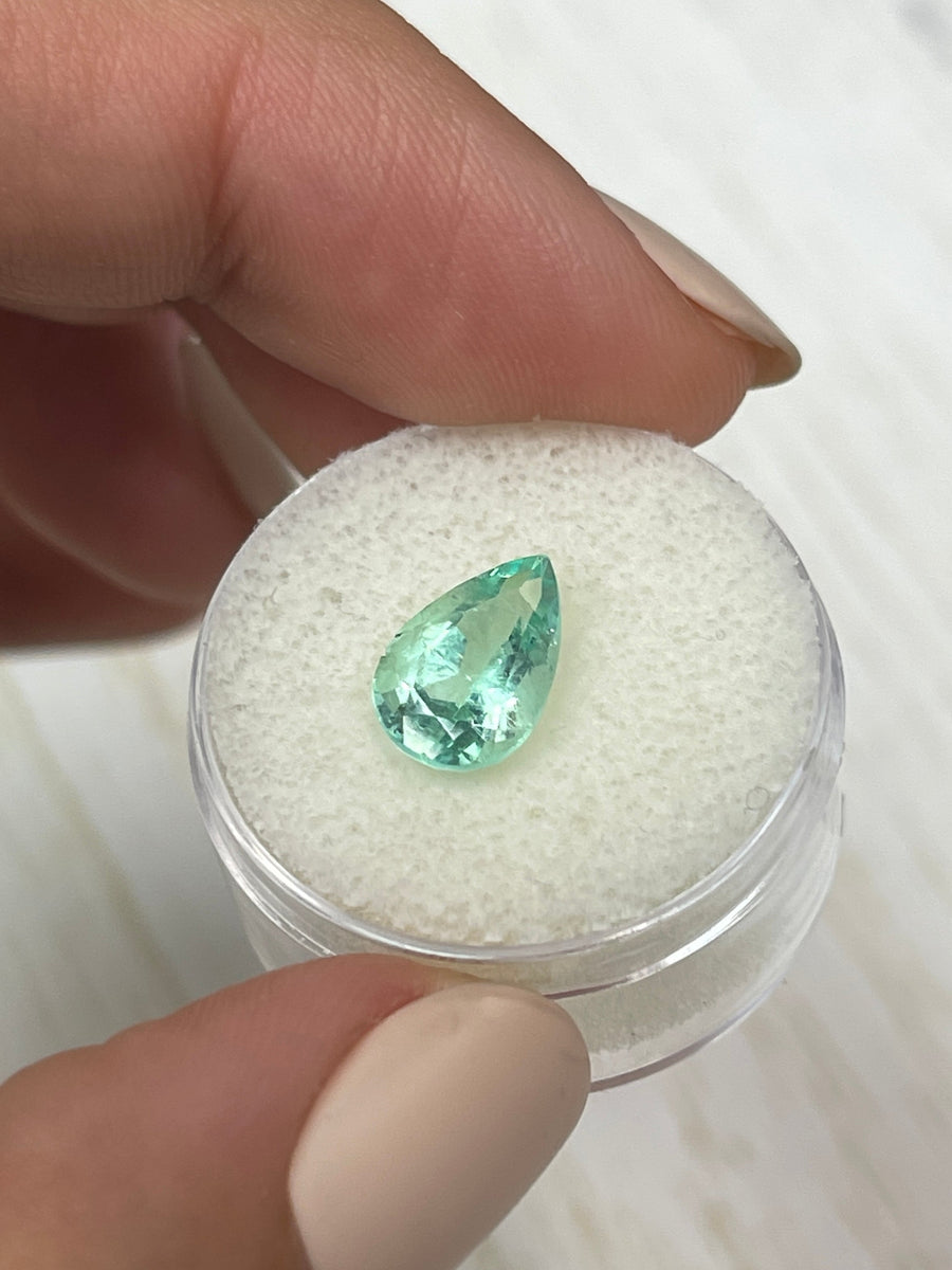 Damaris 14K Bezel Ring 2.41 Carat Seafoam Green Natural Colombian Emerald-Pear Cut