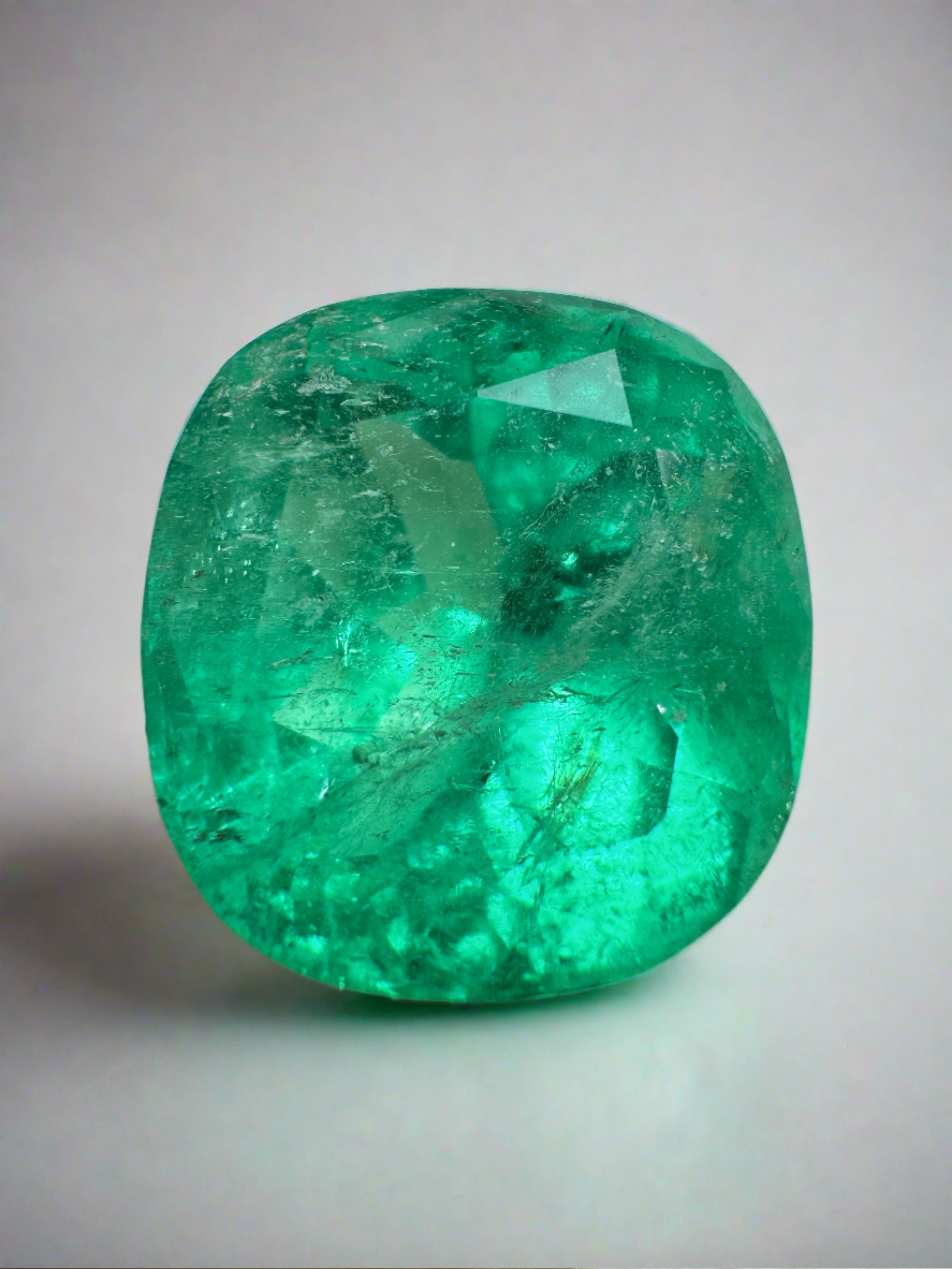 13.63 Carat 15x15 Medium Green Natural Loose Colombian Emerald-Cushion Cut - JR Colombian Emeralds