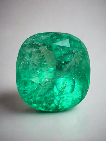 13.63 Carat 15x15 Medium Green Natural Loose Colombian Emerald-Cushion Cut