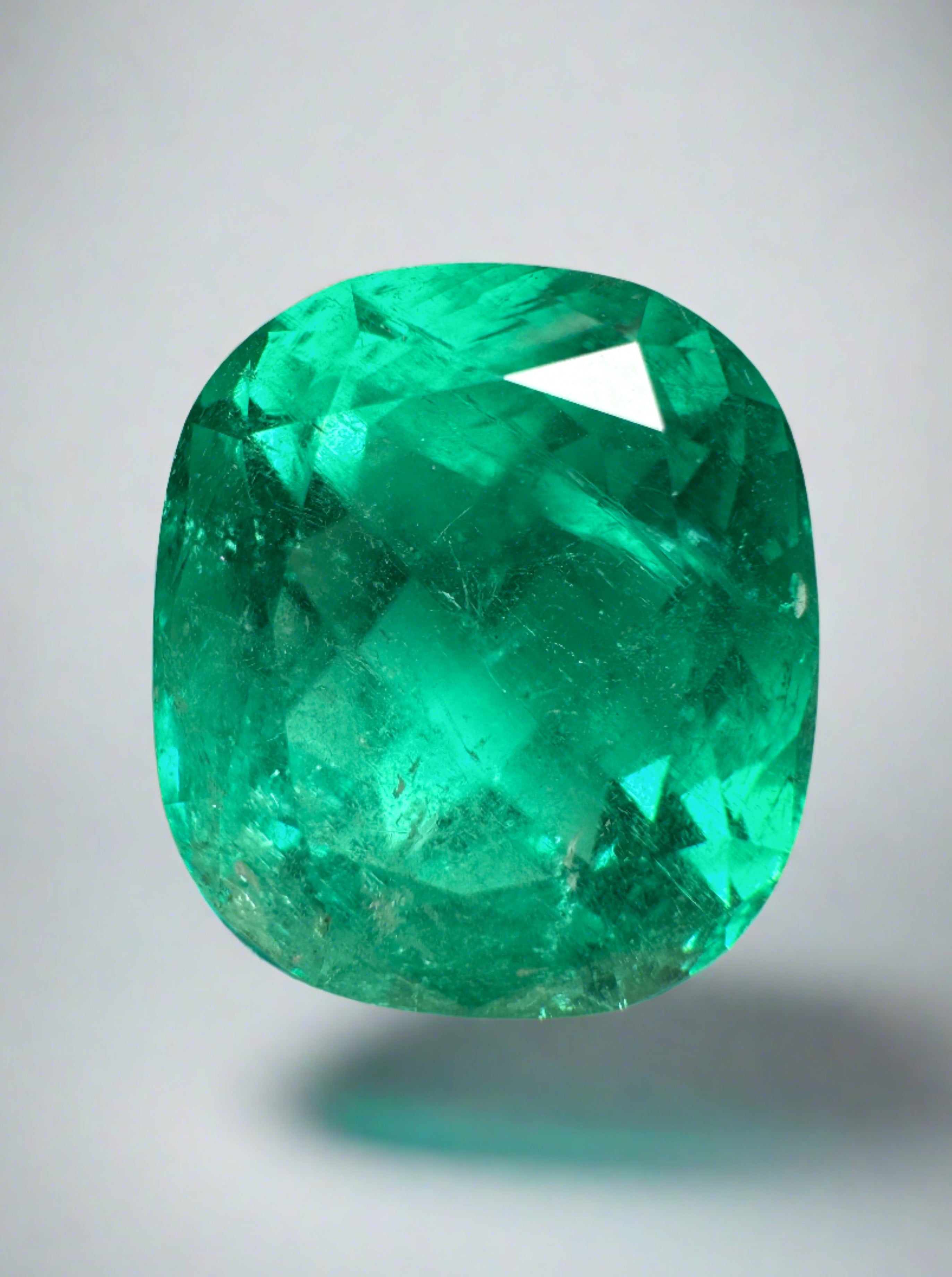 14.44 Carat Minor Oil 15x14 Bluish Green Natural Loose Colombian Emerald-Cushion Cut - JR Colombian Emeralds