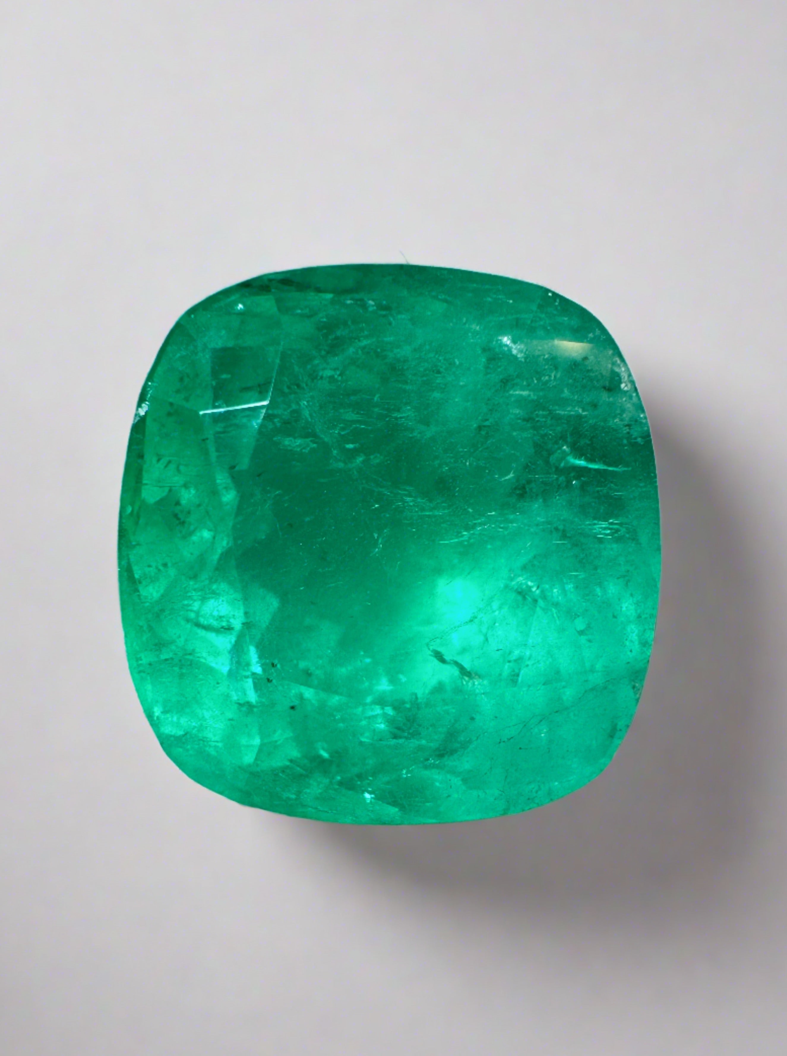 14.55 Carat 15x15 Medium Green Natural Loose Colombian Emerald-Cushion Cut - JR Colombian Emeralds