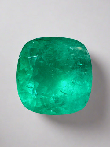 14.55 Carat 15x15 Medium Green Natural Loose Colombian Emerald-Cushion Cut