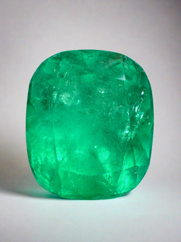 14.88 Natural Cushion Colombian Emerald, 16x13 Emerald Cushion Cut