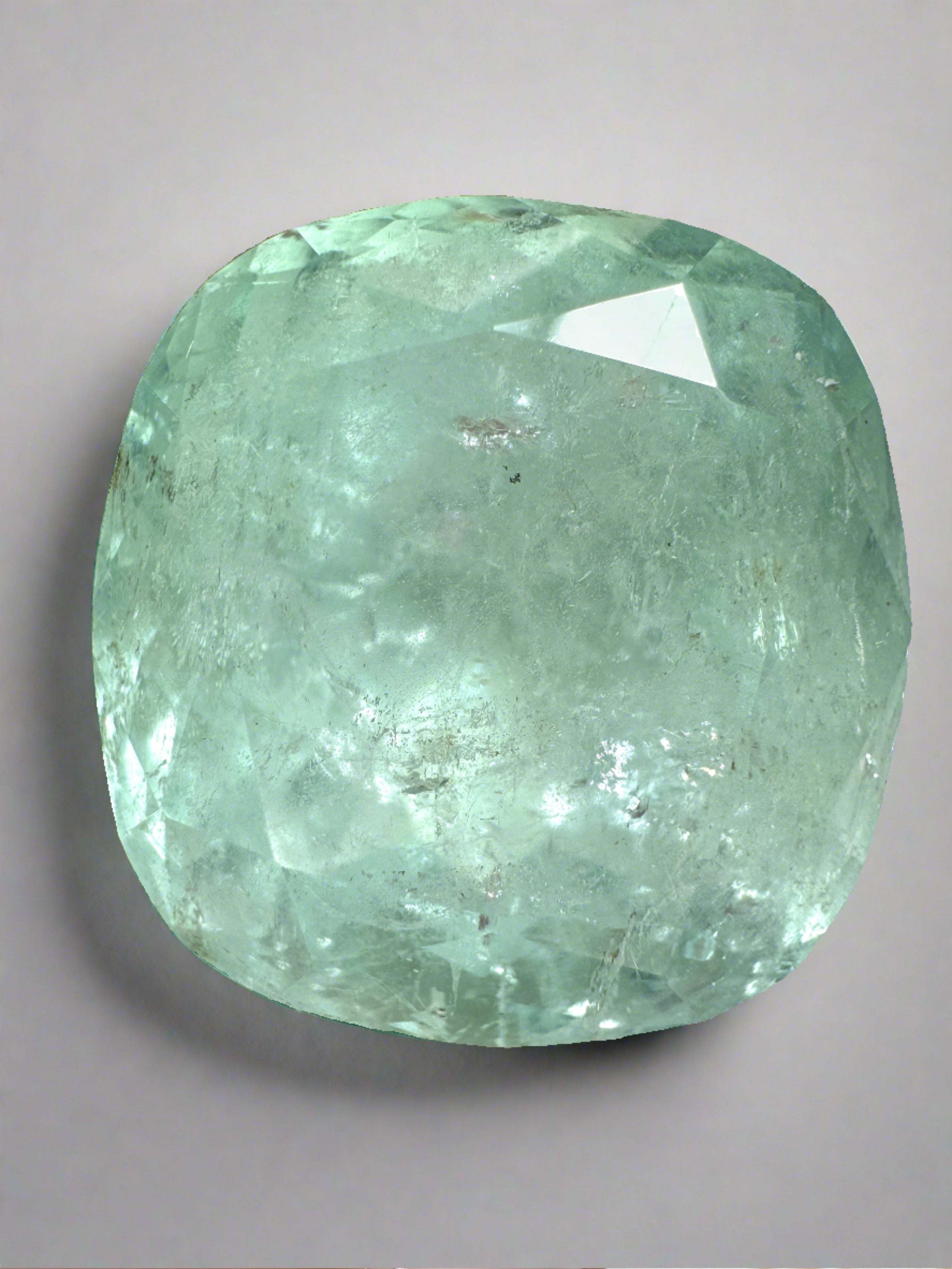 46.22 Carat 22x21 Seafoam Green Natural Loose Colombian Emerald-Cushion Cut - JR Colombian Emeralds