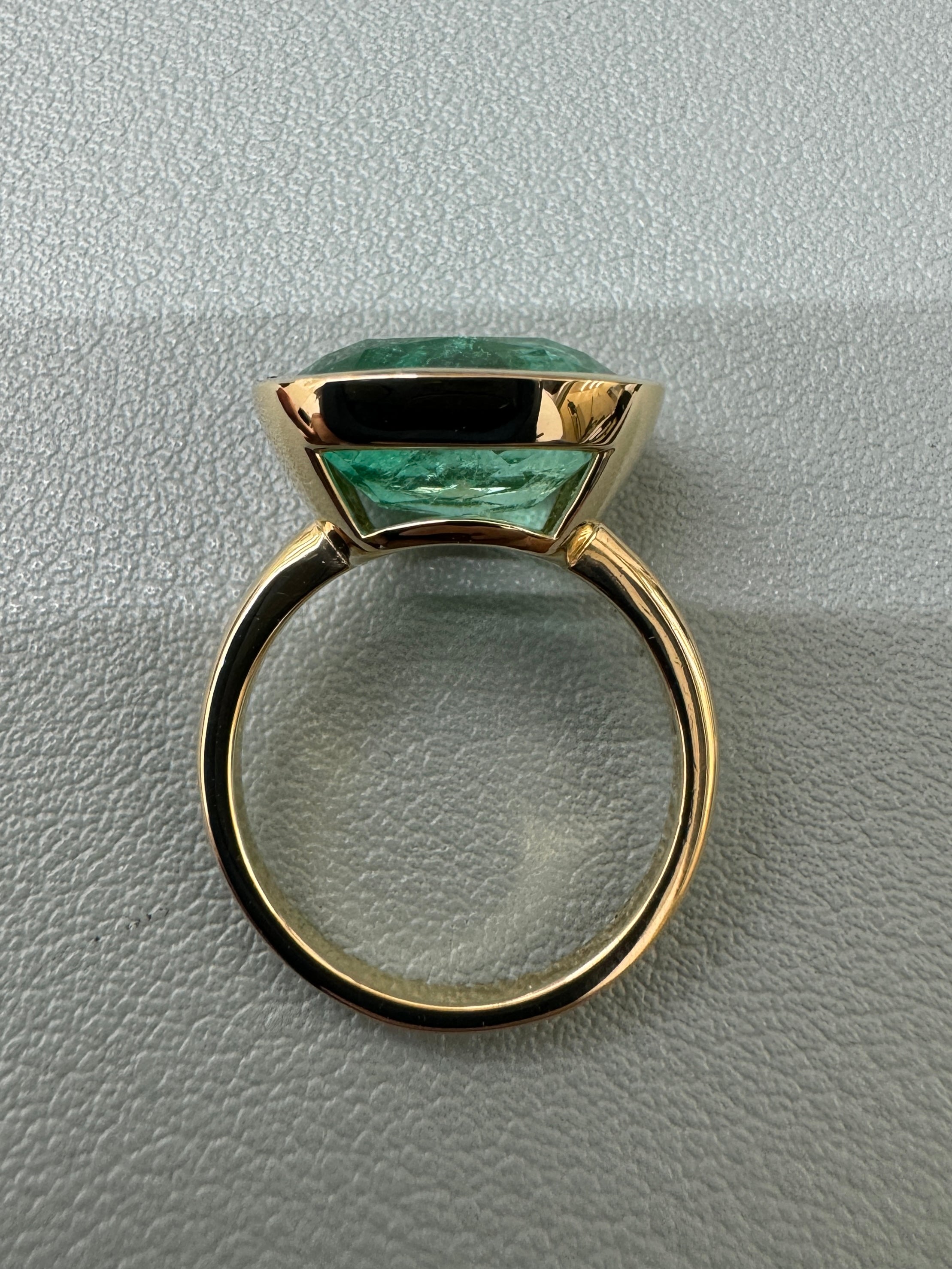 Final Payment- Personalized Beautiful Bezel Ring Design 14K Gold- 5.56 Carat 13x11 Minty Bluish Green Natural  Colombian Emerald- Cushion