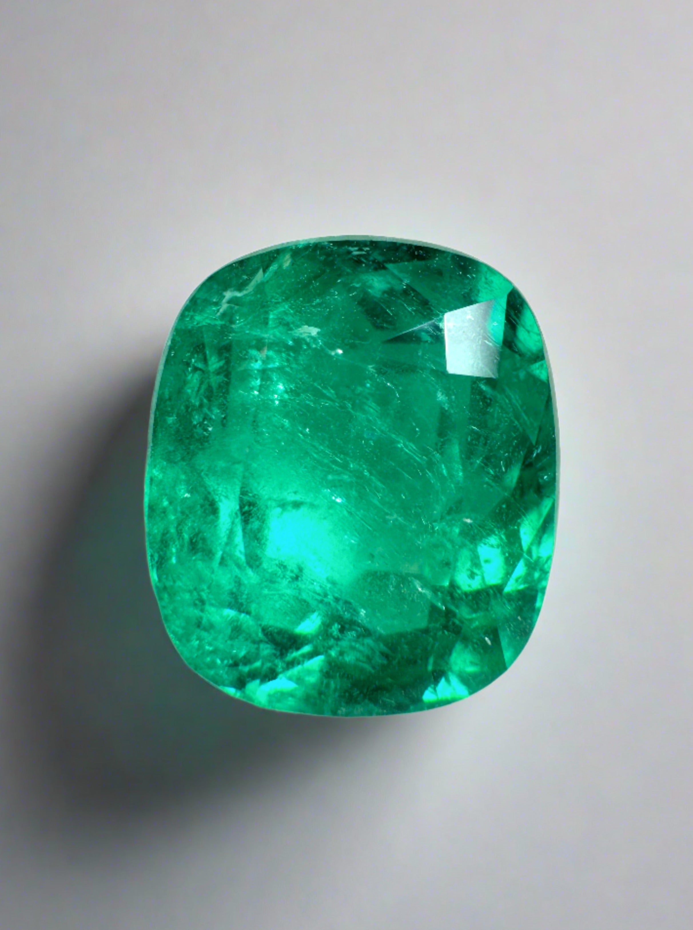 3.15 Carat Certified Vivid Bluish Green Natural Loose Colombian Emerald-Elongated Cushion Cut - JR Colombian Emeralds