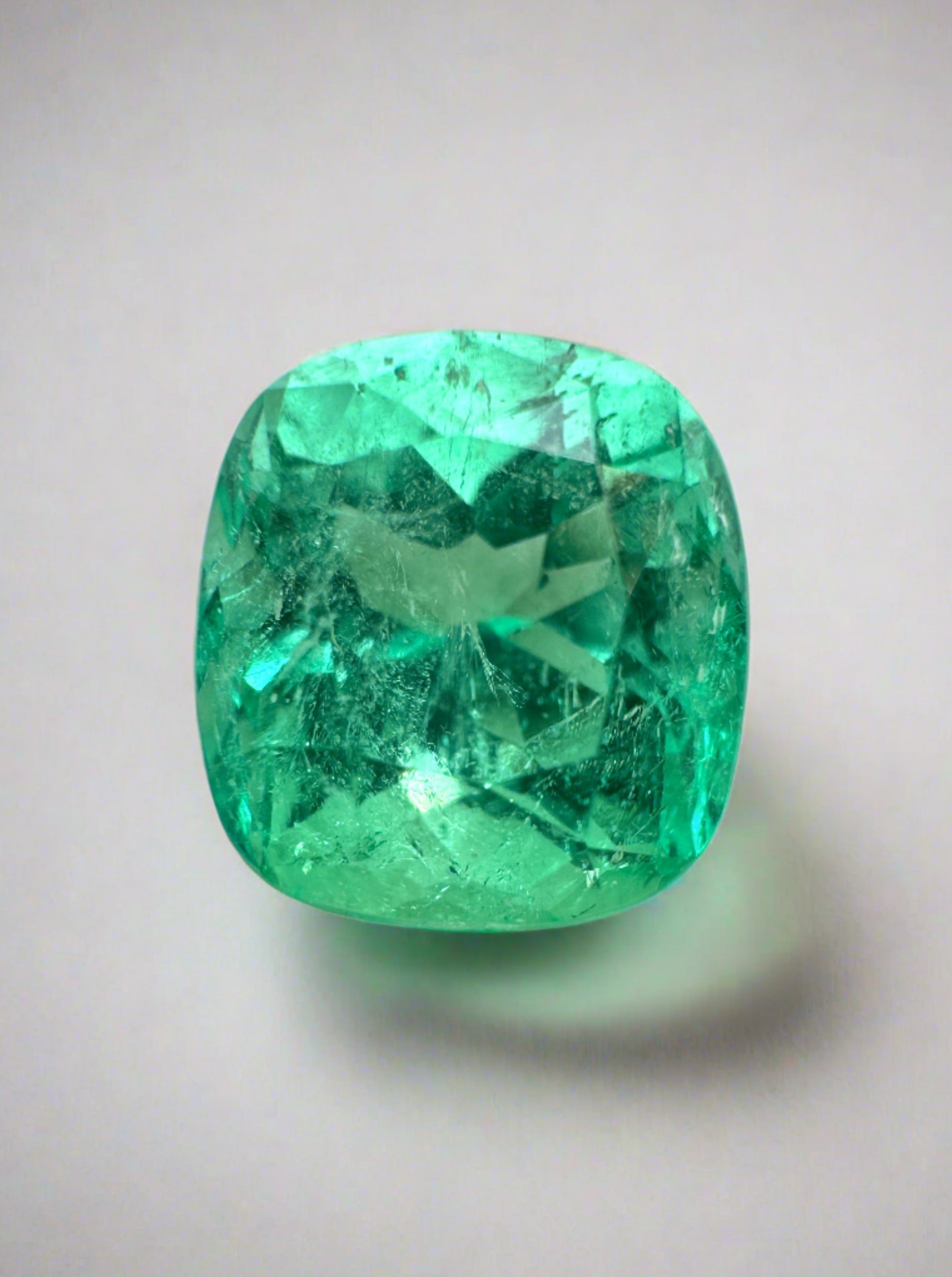 3.25 Carat Lustrous Yellowish Green Natural Loose Colombian Emerald-Cushion Cut - JR Colombian Emeralds