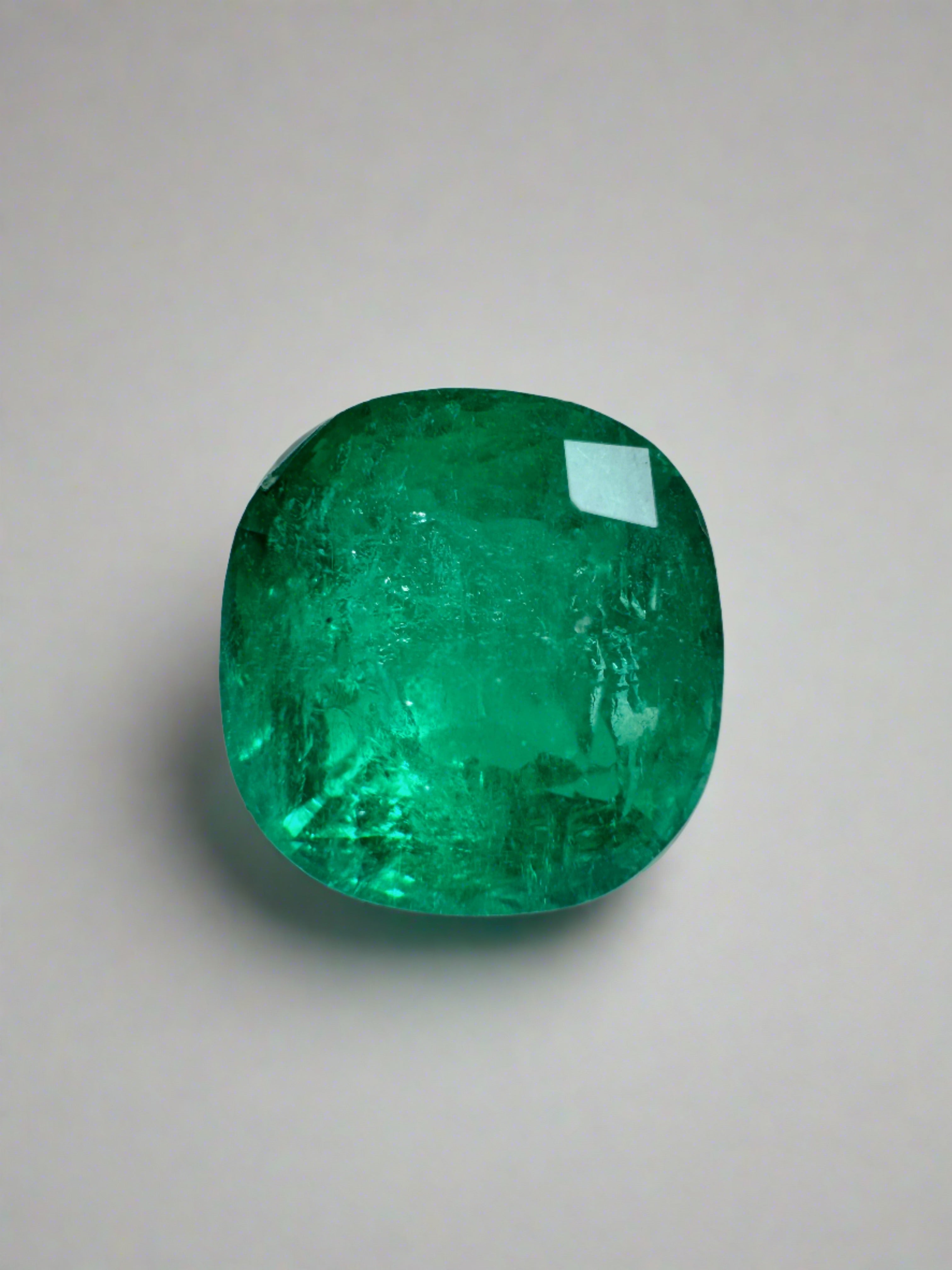 3.27 Carat Minor Oil 9x9 Vivid Muzo Green Natural Loose Colombian Emerald- Cushion Cut - JR Colombian Emeralds