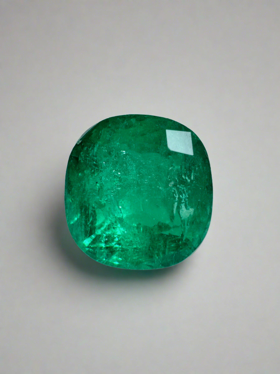3.27 Carat Minor Oil 9x9 Vivid Muzo Green Natural Loose Colombian Emerald- Cushion Cut
