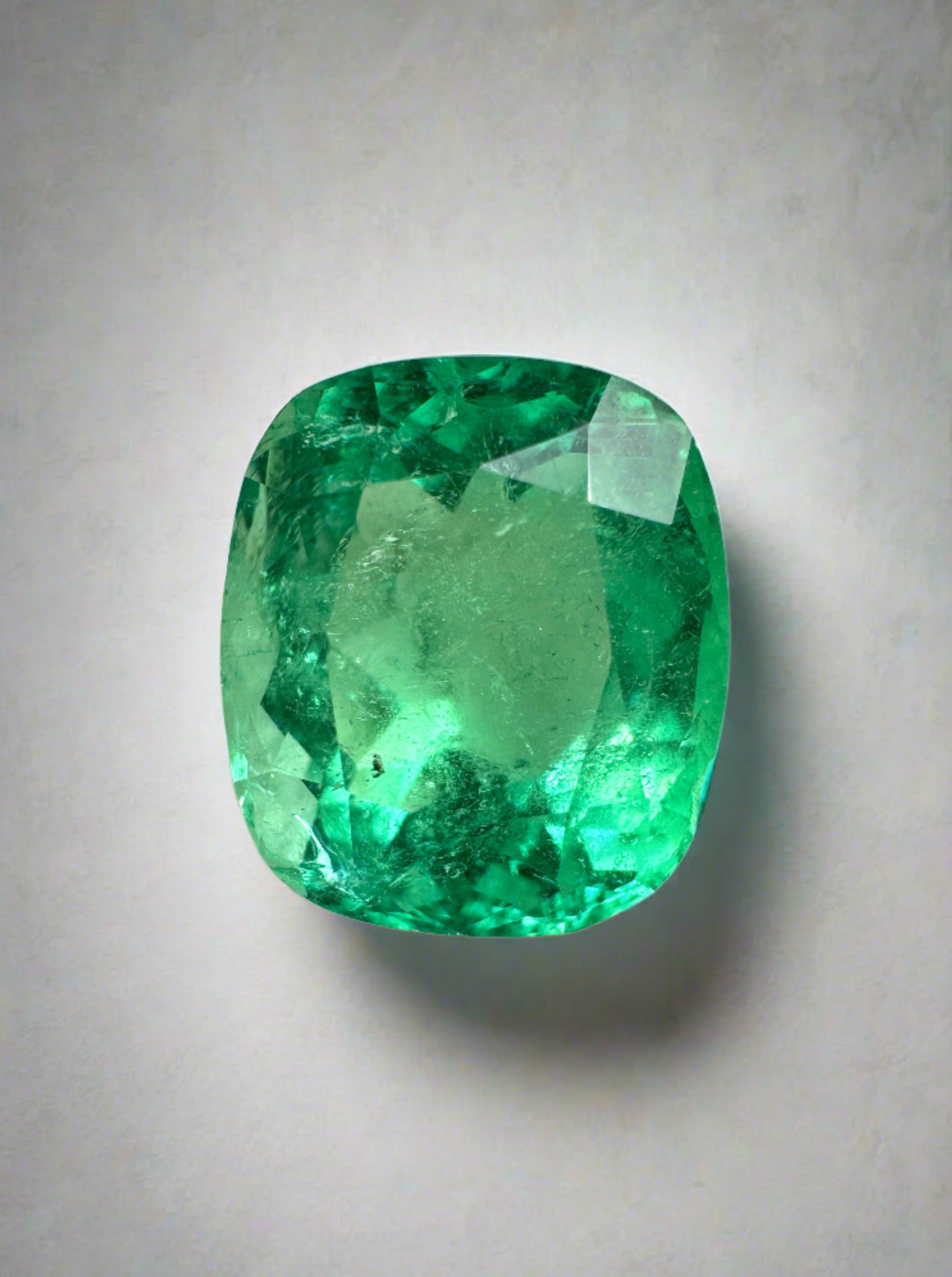 3.50 Carat 10x9 Yellowish Green Natural Loose Colombian Emerald-Cushion Cut - JR Colombian Emeralds