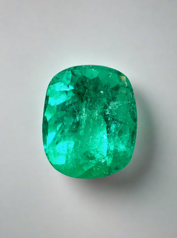 3.60 Carat 10x8.5 Vivacious Green Natural Loose Colombian Emerald- Cushion Cut