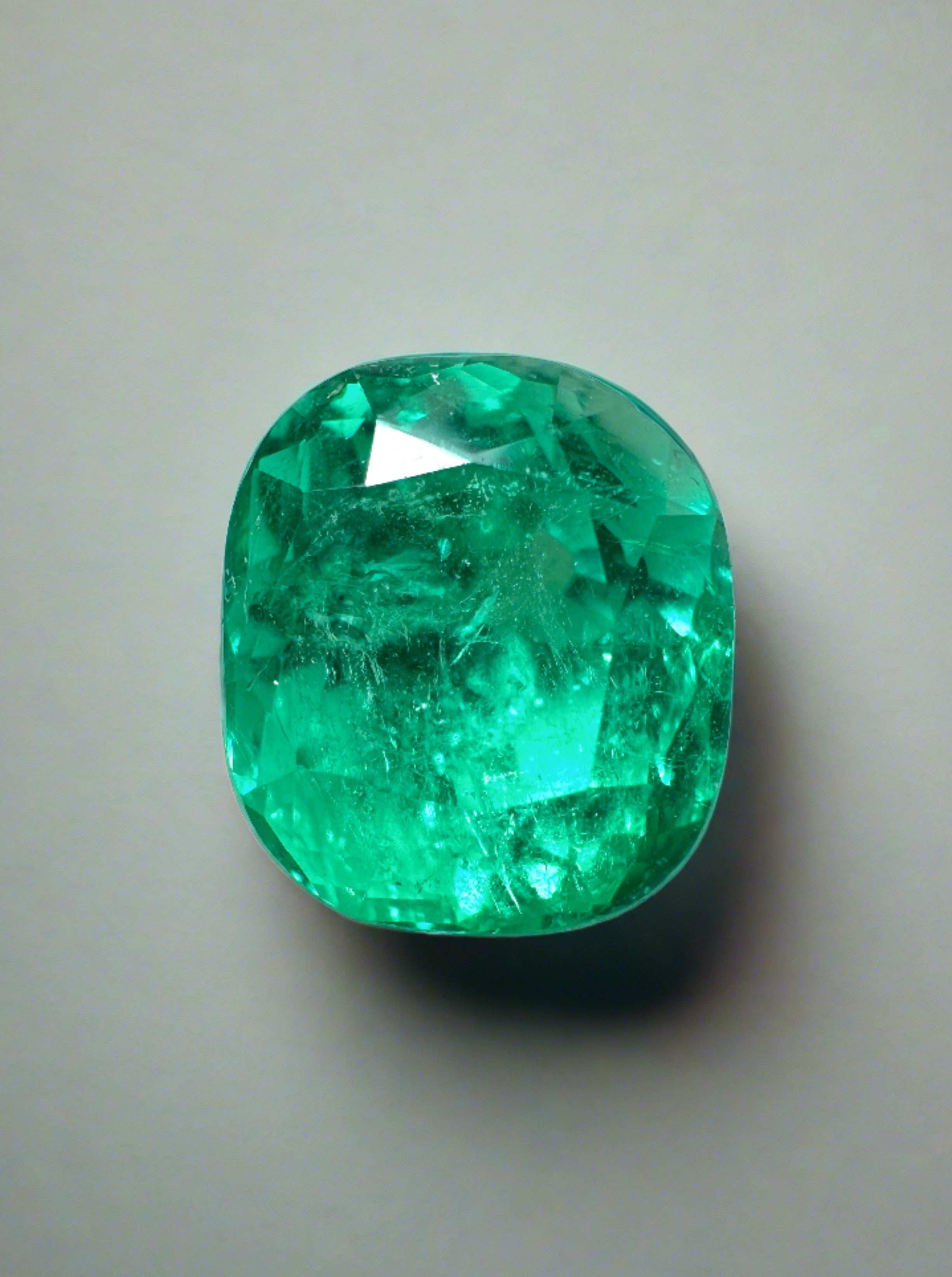 3.65 Carat Bright Yellowish Green Natural Loose Colombian Emerald-Cushion Cut - JR Colombian Emeralds