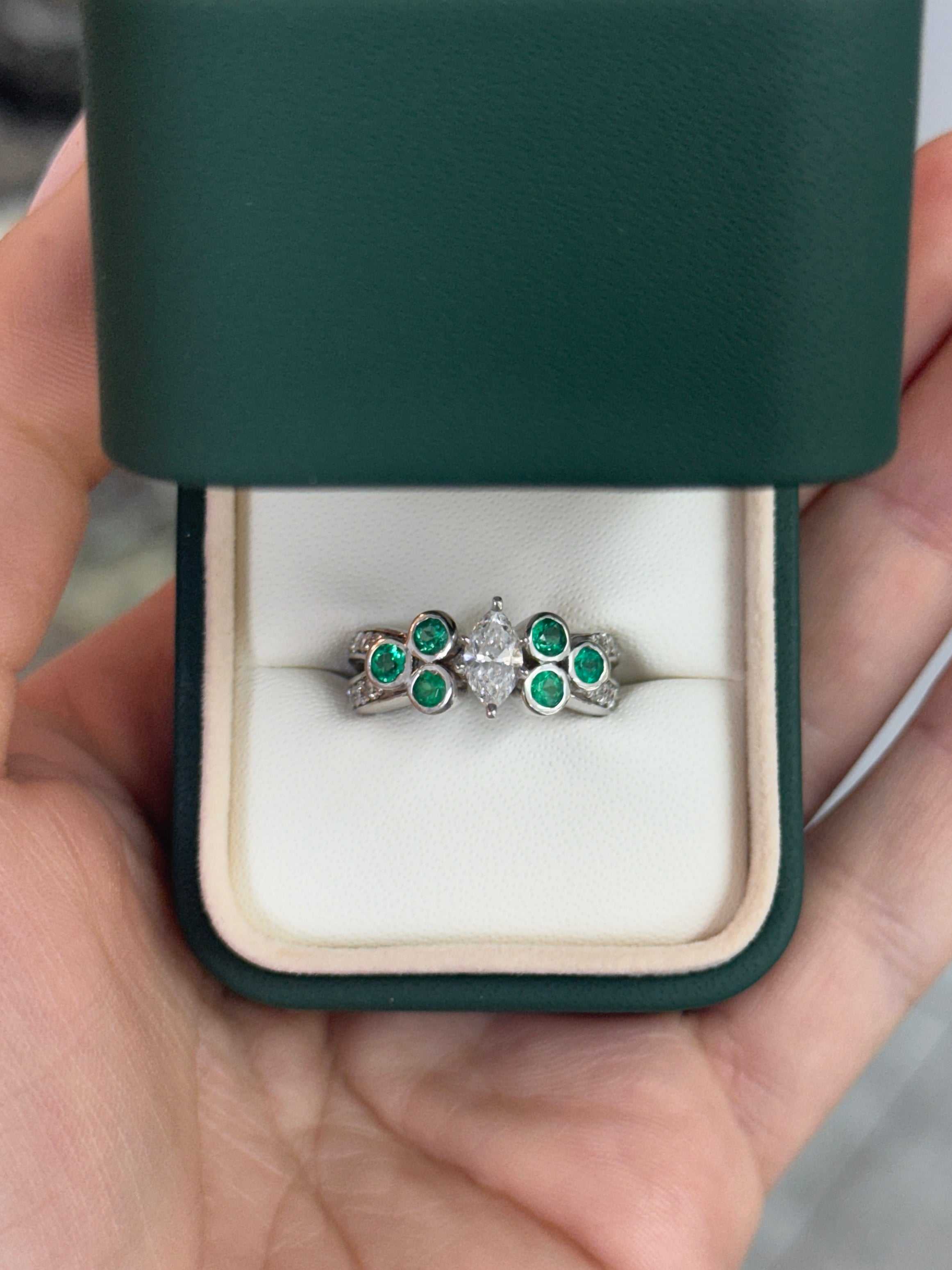 2.02tcw Marquise Diamond & Emerald Accents 14K White Gold