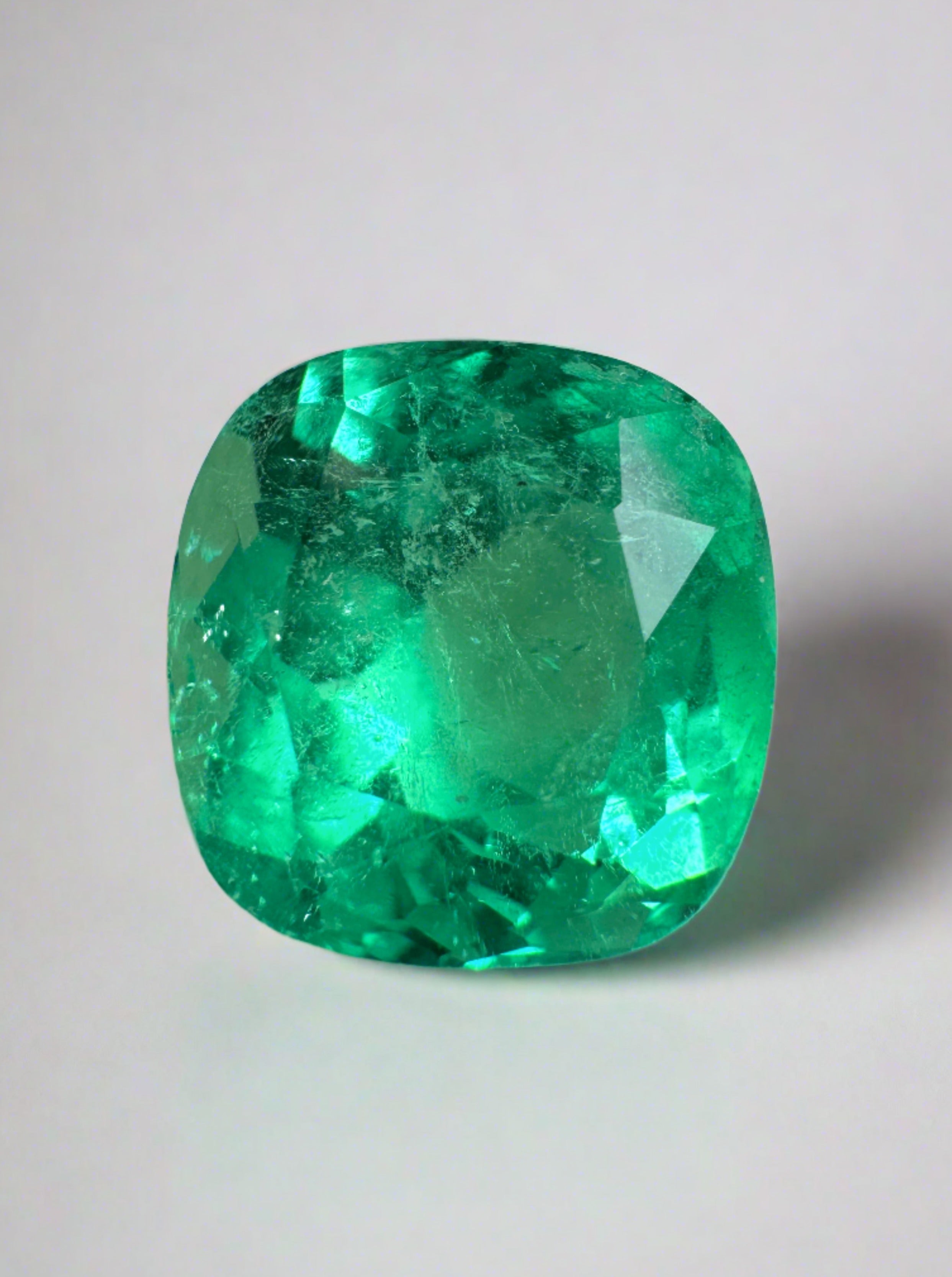 3.85 Carat Bright Yellowish Green Natural Loose Colombian Emerald-Cushion Cut - JR Colombian Emeralds