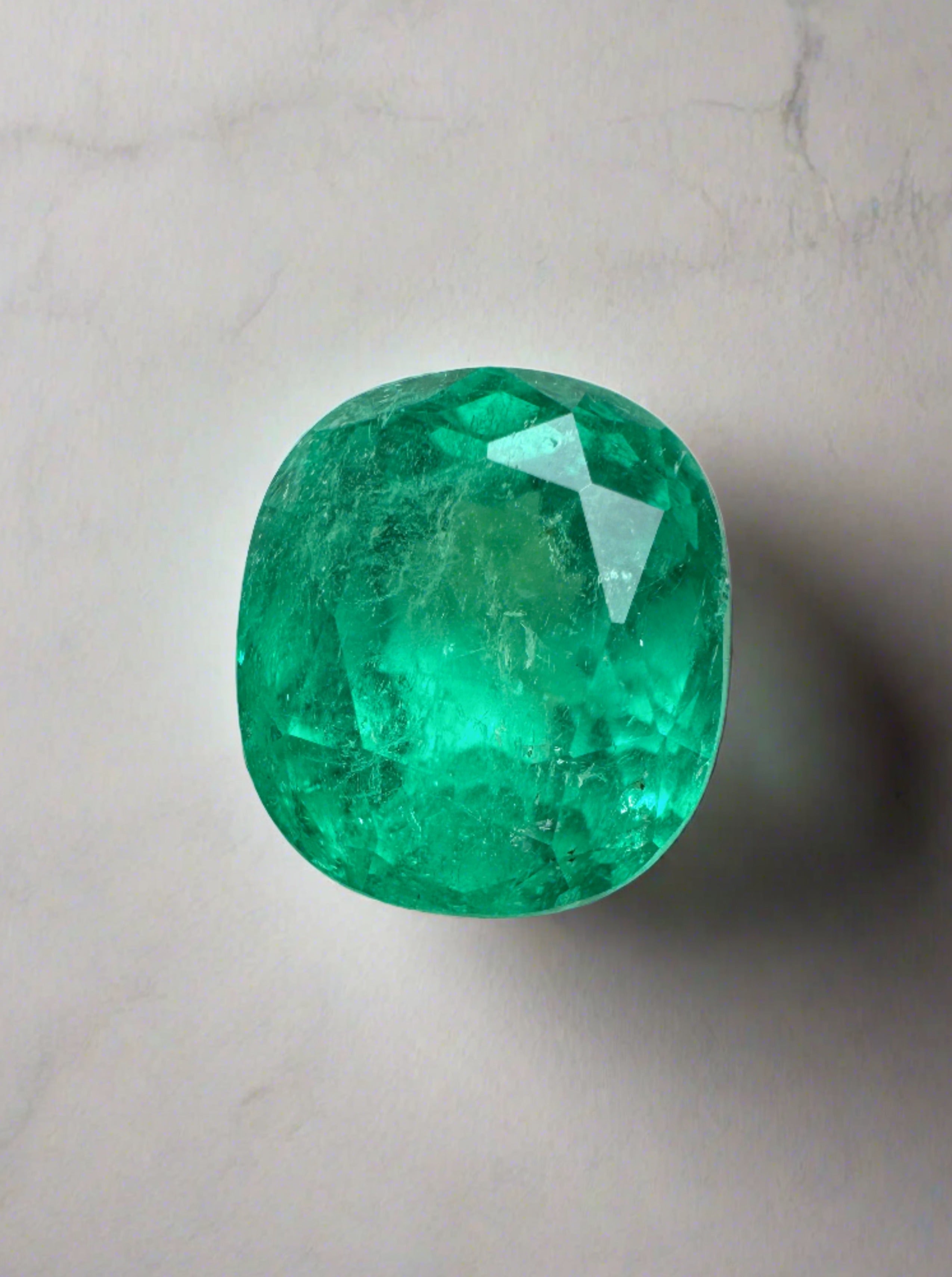 3.98 Carat 10x9 Medium Green Natural Loose Colombian Emerald-Cushion Cut - JR Colombian Emeralds