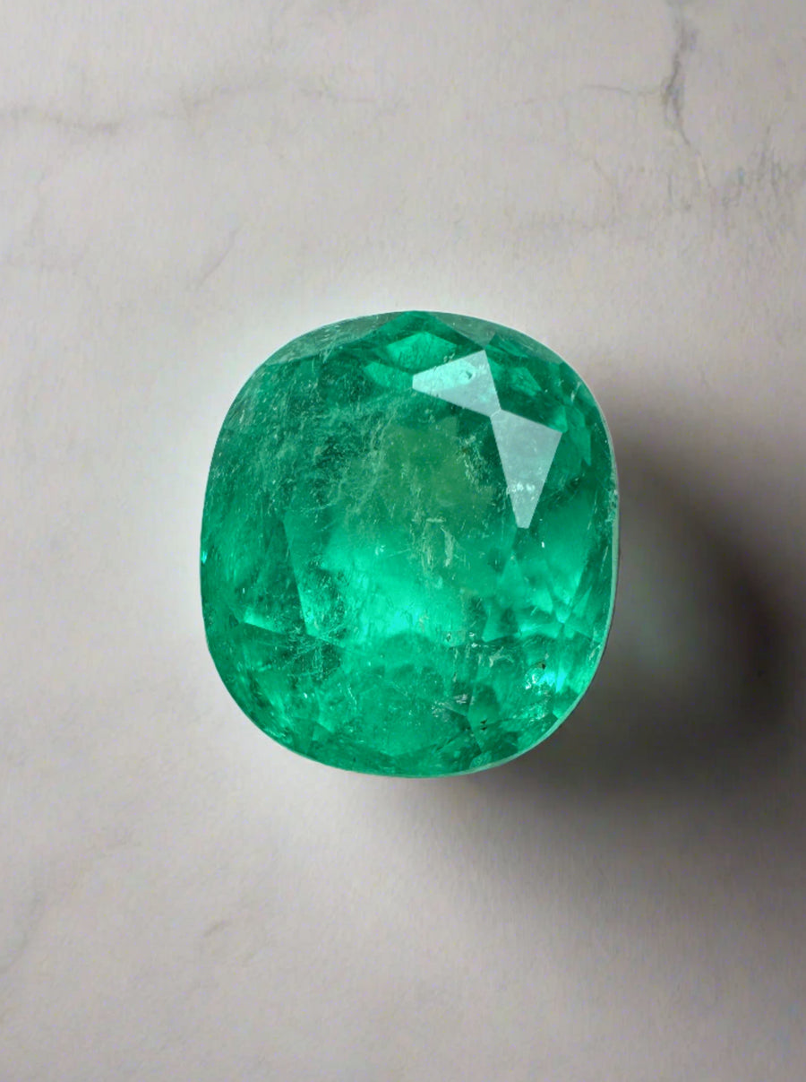 3.98 Carat 10x9 Medium Green Natural Loose Colombian Emerald-Cushion Cut