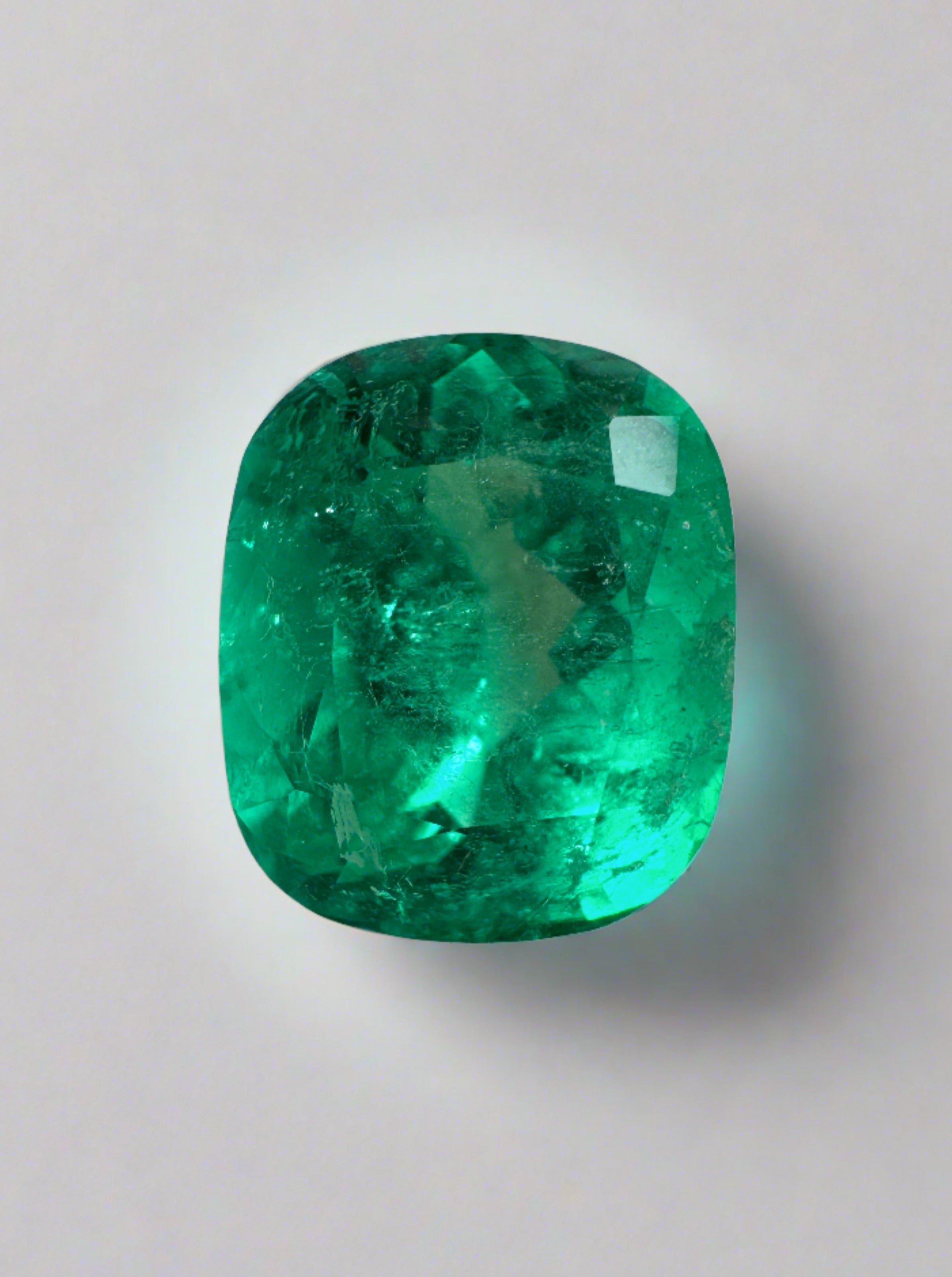 4.01 Carat  11x9 Intense Green Natural Loose Colombian Emerald- Cushion Cut - JR Colombian Emeralds