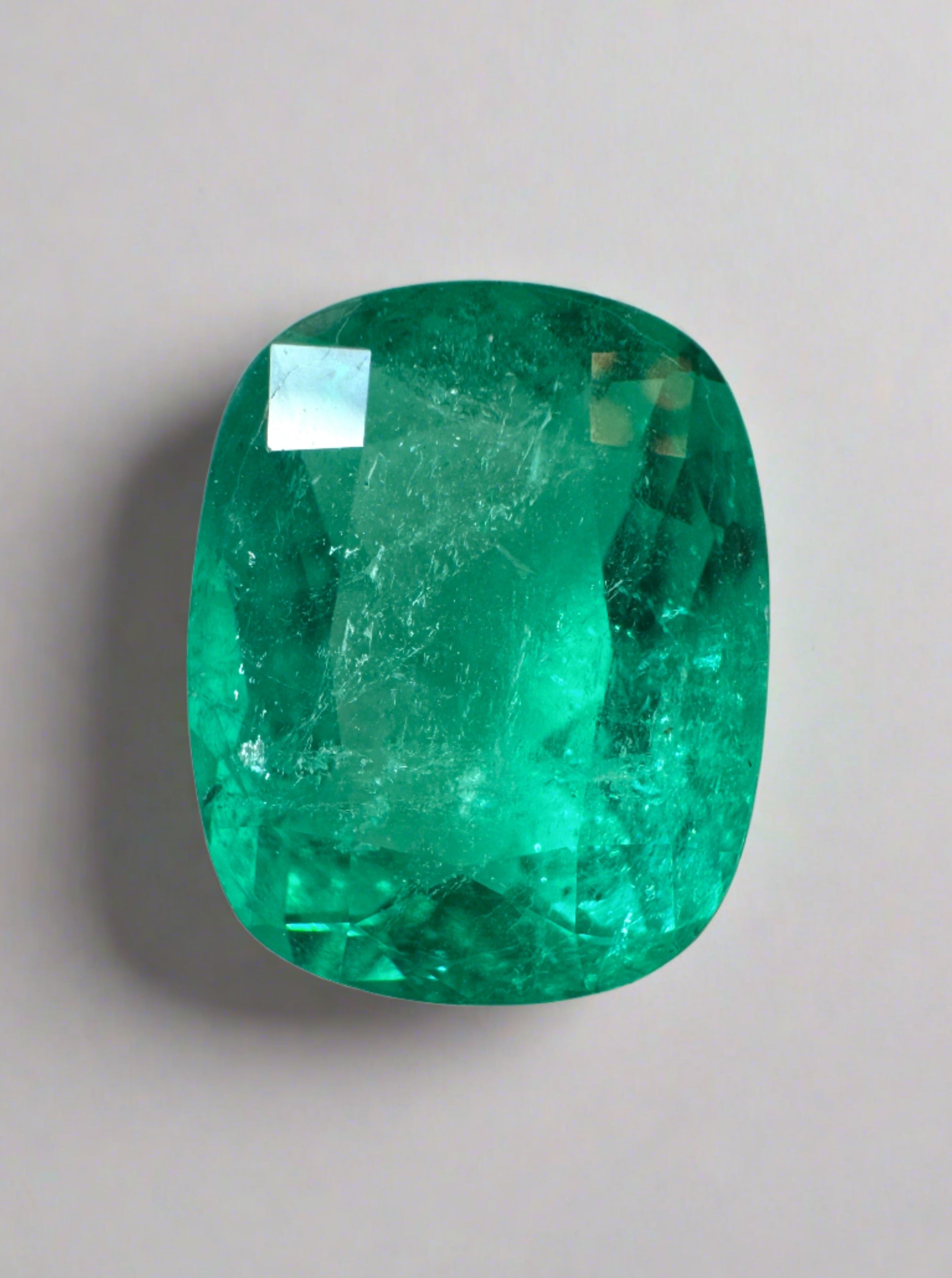 4.11 Carat 11.5x9 Fine Bluish Green Natural Loose Colombian Emerald- Cushion Cut - JR Colombian Emeralds