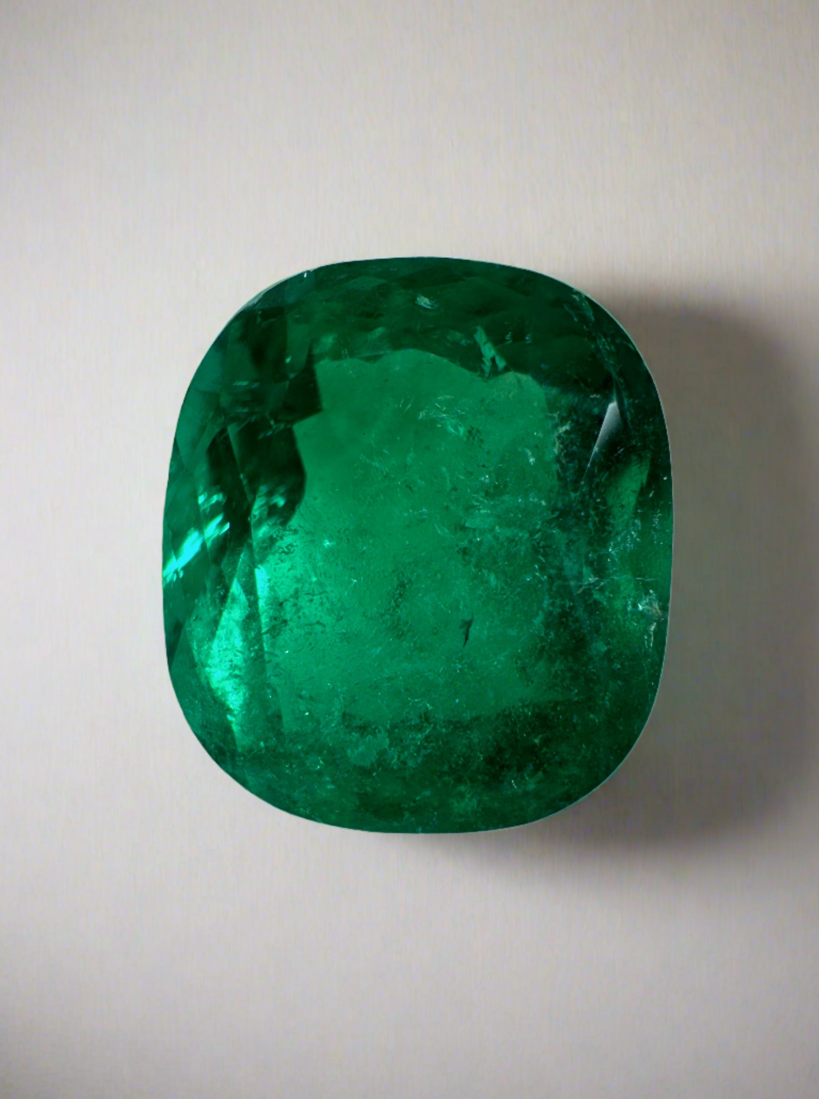 4.19 Carat Minor Oil 11x10 Vivid Muzo Green Natural Loose Colombian Emerald- Cushion Cut - JR Colombian Emeralds