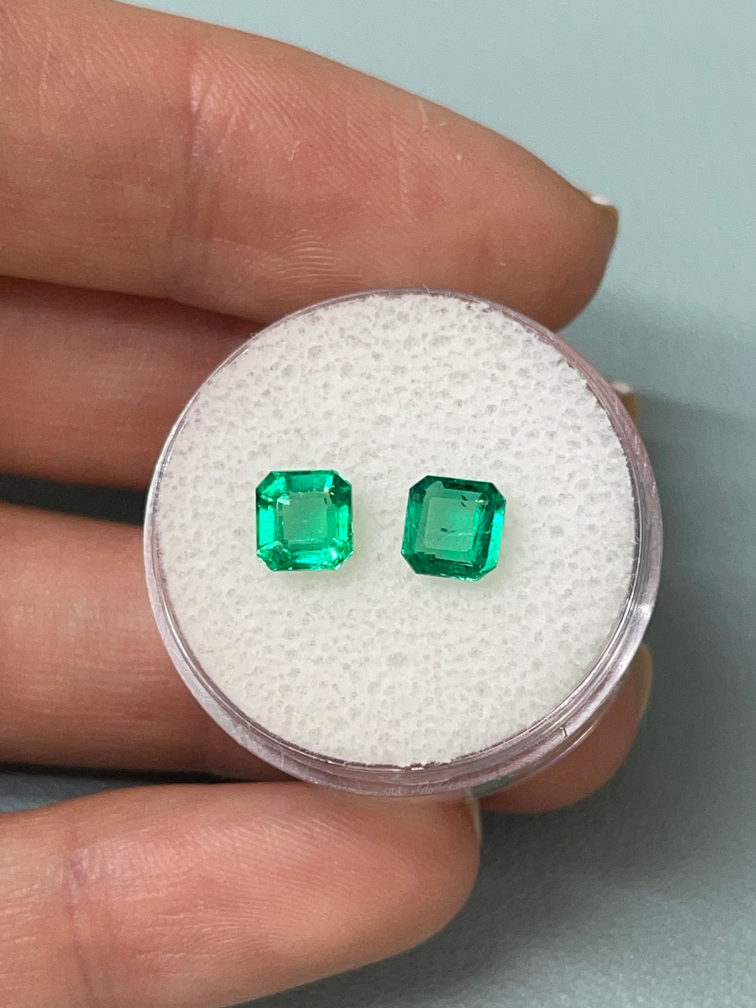 1.46tcw 5.5x5.5 Matching Muzo Green Loose Colombian Emeralds-Asscher Cut