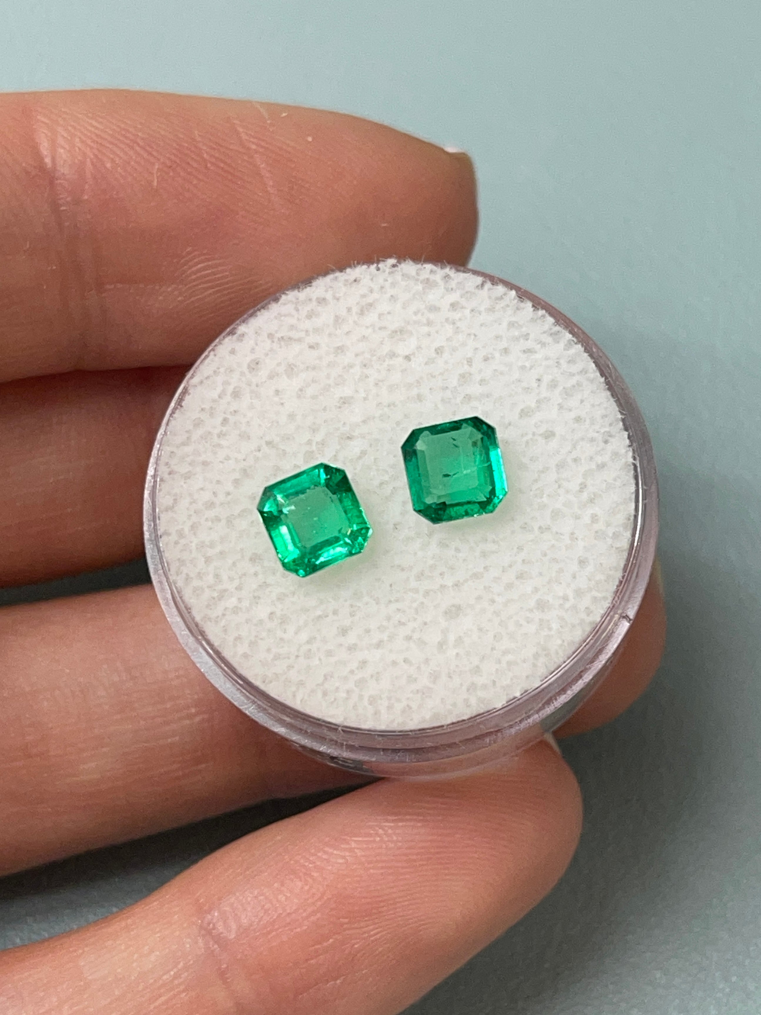 1.46tcw 5.5x5.5 Matching Muzo Green Loose Colombian Emeralds-Asscher Cut