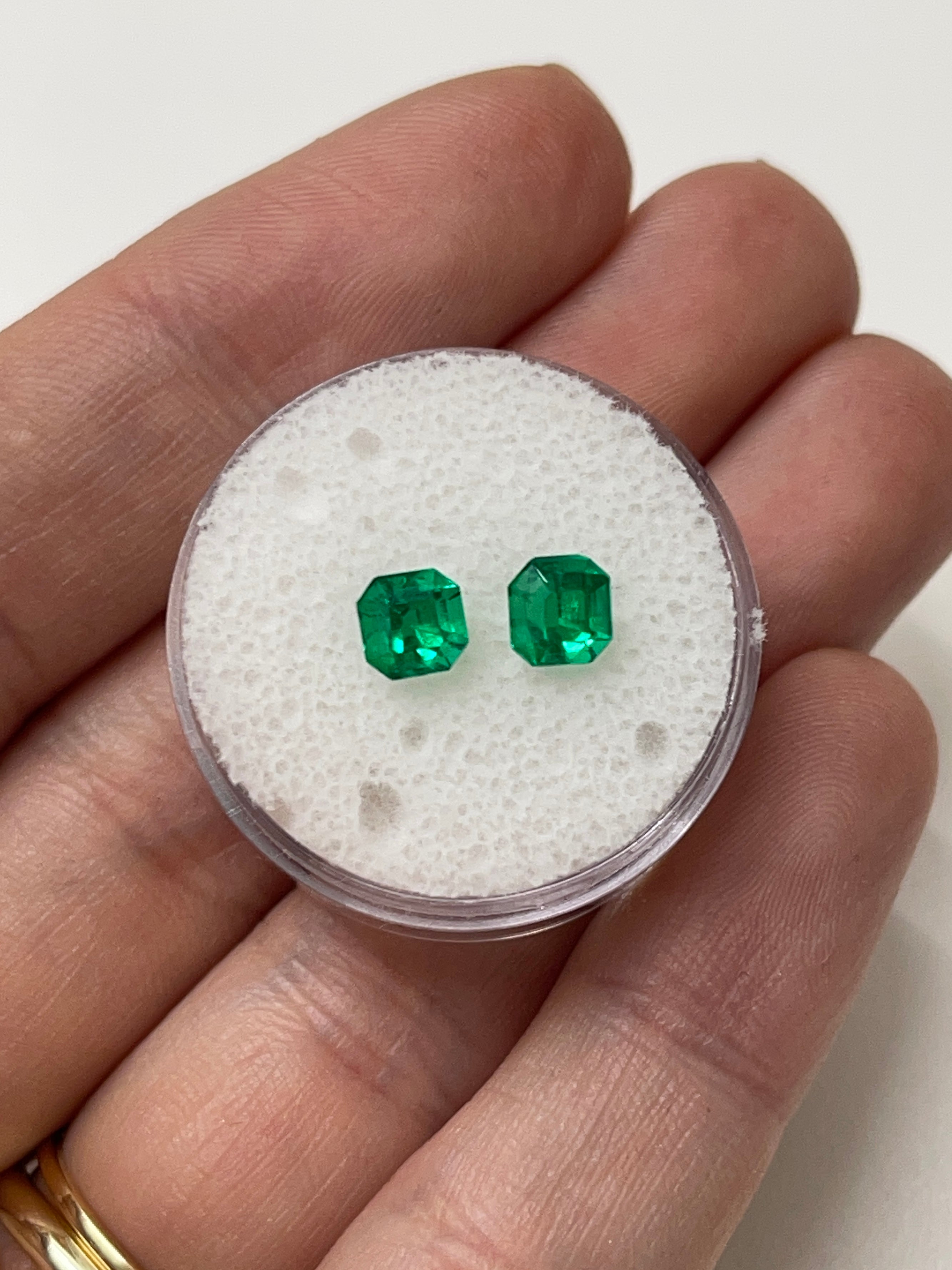 1.48tcw 5.5x5.5 AAA+ Matching Muzo Green Loose Colombian Emeralds-Asscher Cut