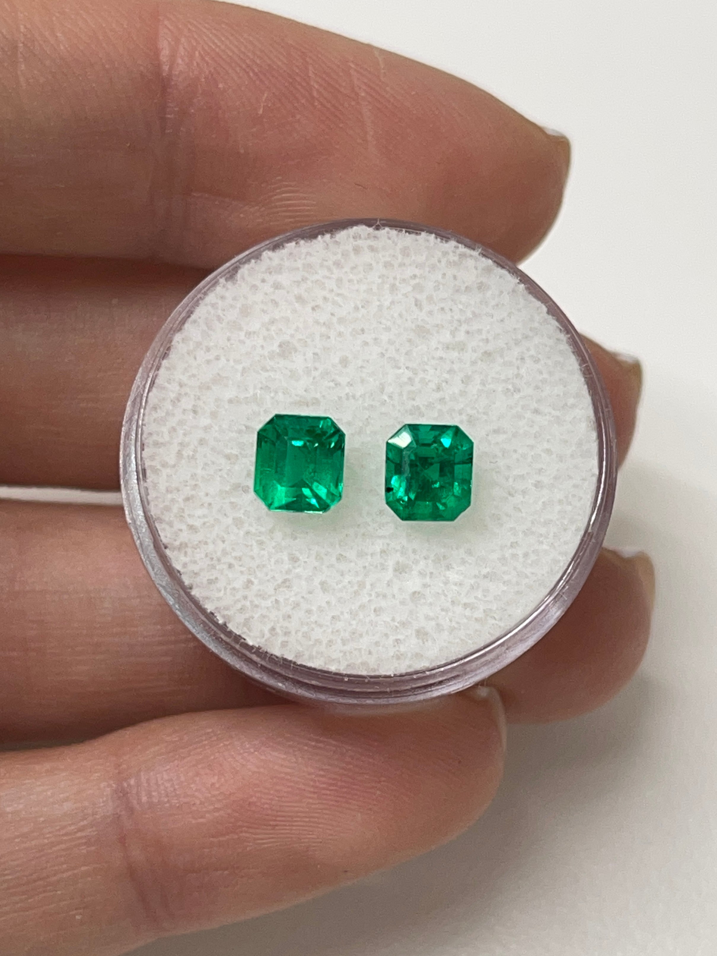 1.79tcw 5.5x5 Freckled Matching Muzo Green Loose Colombian Emeralds-Asscher Cut