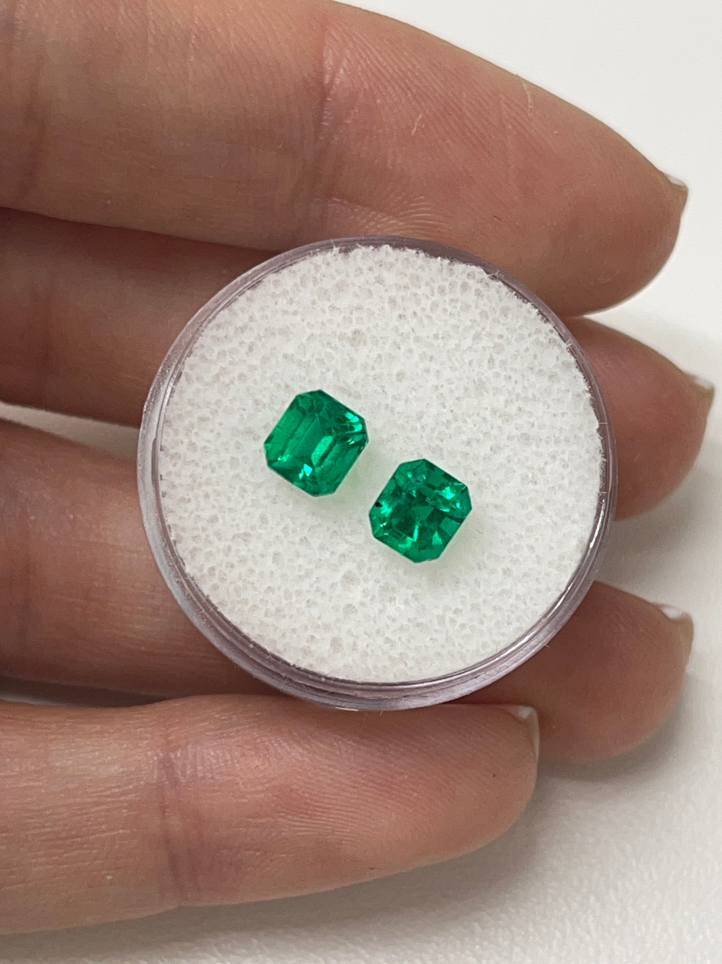 1.79tcw 5.5x5 Freckled Matching Muzo Green Loose Colombian Emeralds-Asscher Cut