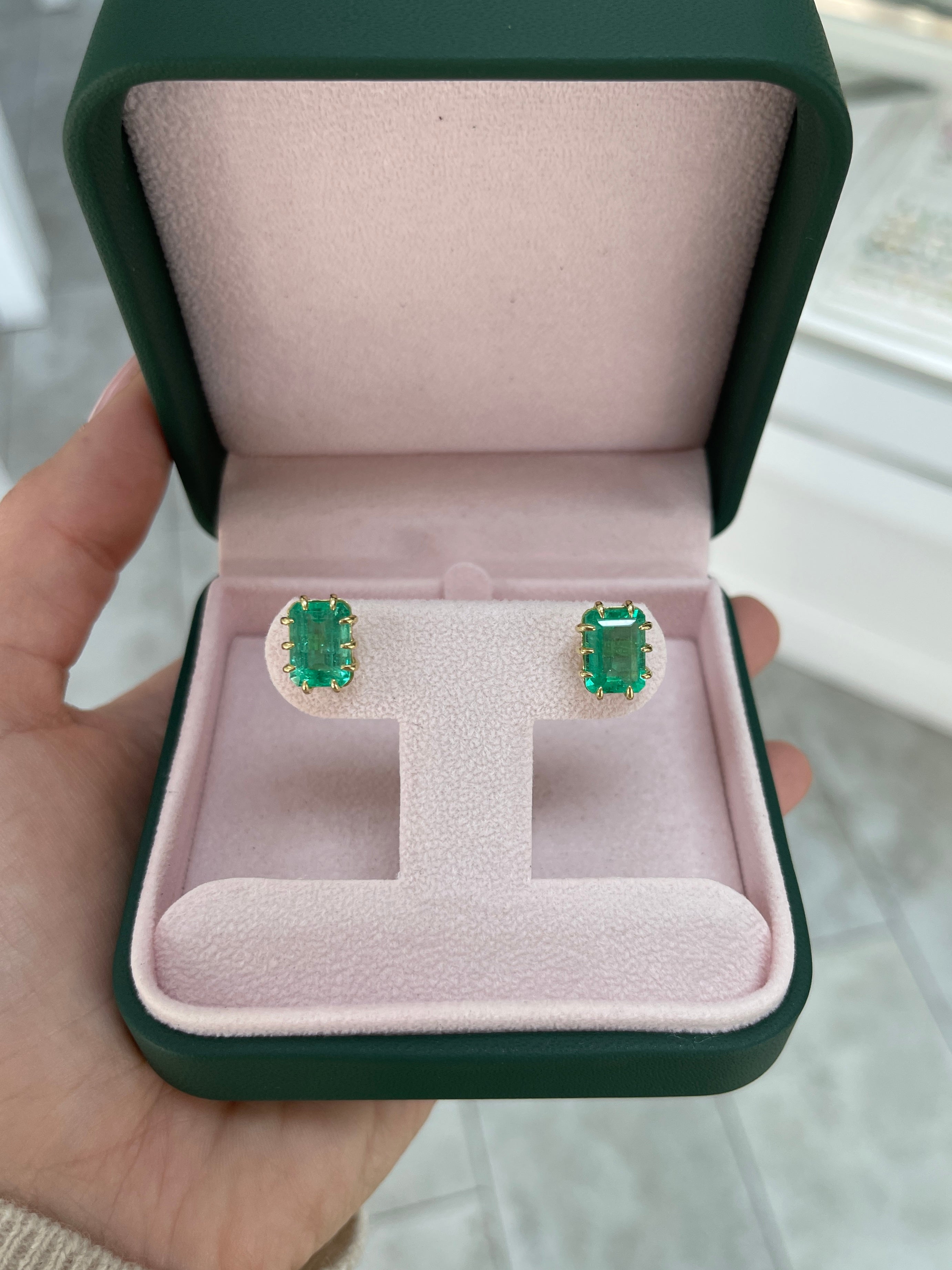 6.24tcw Colombian Emerald Multi Prong 18K Statement Studs