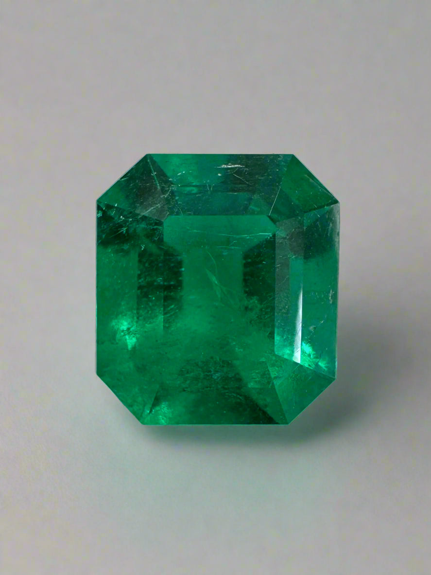 2.23 Carat 9x8 Vivid Green Chunky Emerald Cut Loose Colombian Emerald
