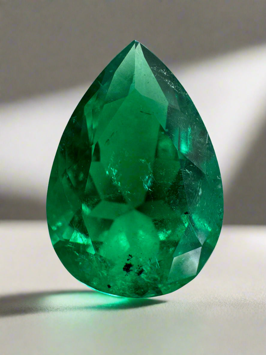 6.40 carat 16x11 AAA Minor Oil MuzoGreen Natural Loose Colombian Emerald-Pear Cut