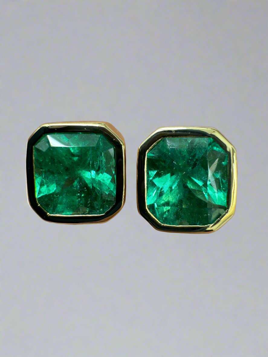 7.70tcw AAA+ Angelina Jolie Colombian Emerald Bezel Set Earrings