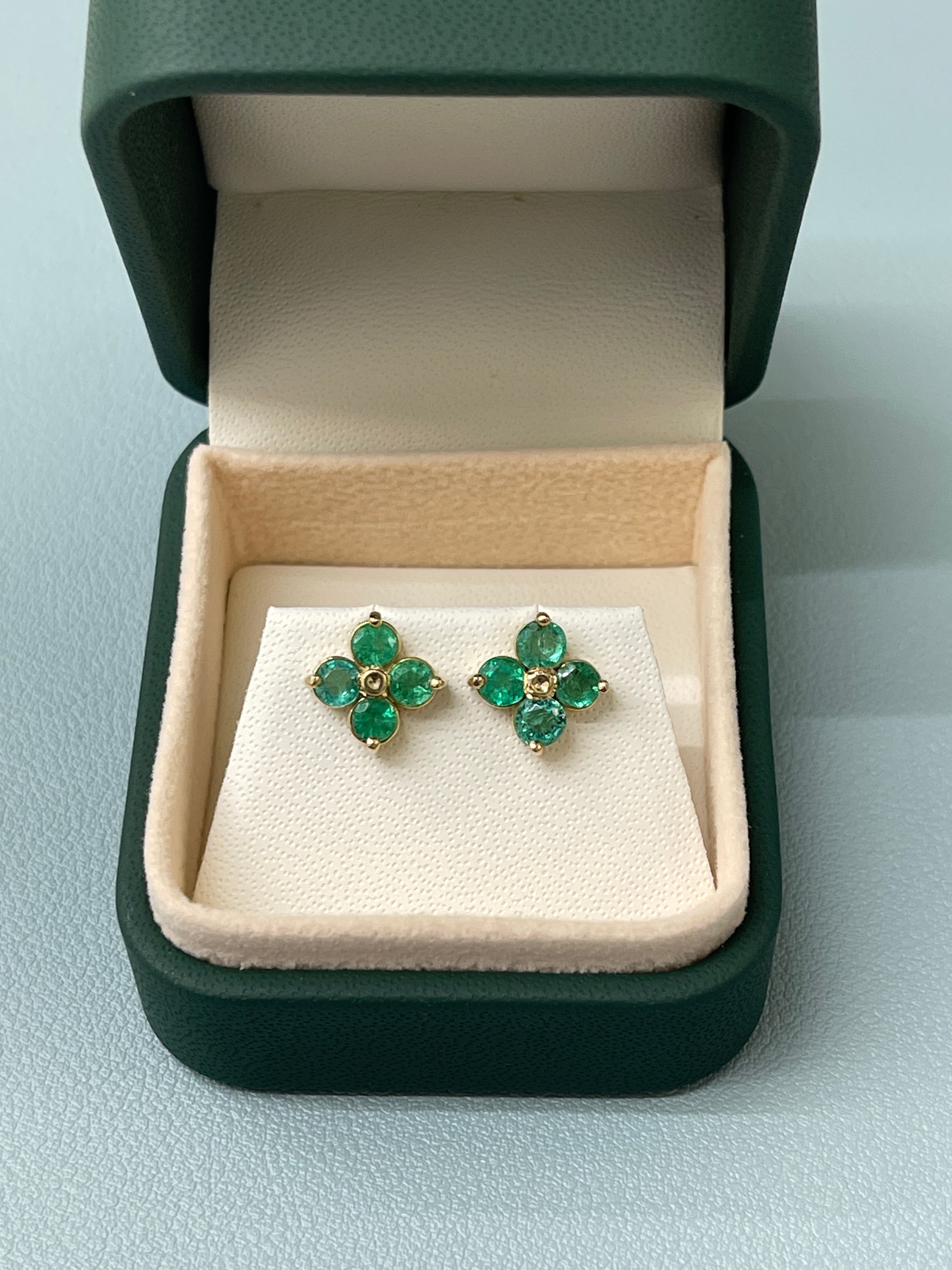 As seen on Instagram: 2.0tcw Round Natural Emerald Floral Studs 14K Gold - JR Colombian Emeralds