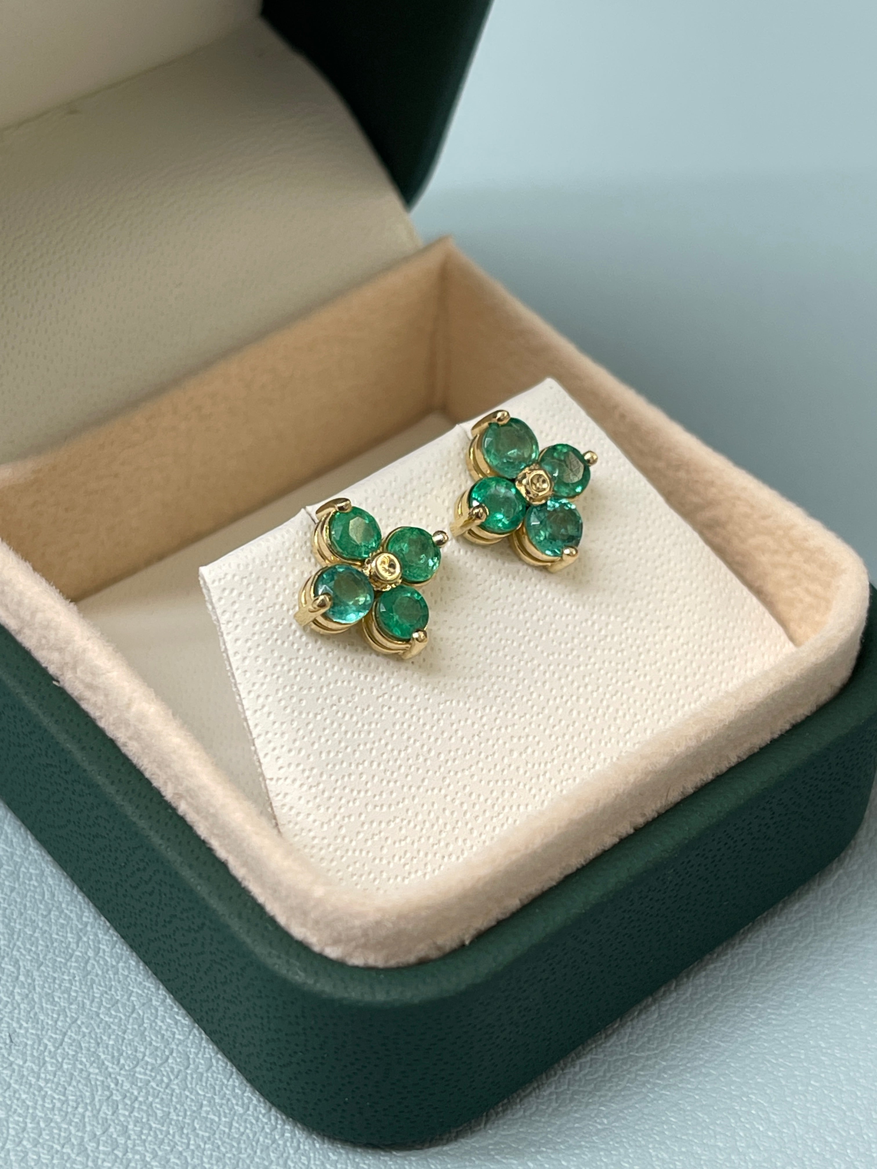 As seen on Instagram: 2.0tcw Round Natural Emerald Floral Studs 14K Gold - JR Colombian Emeralds