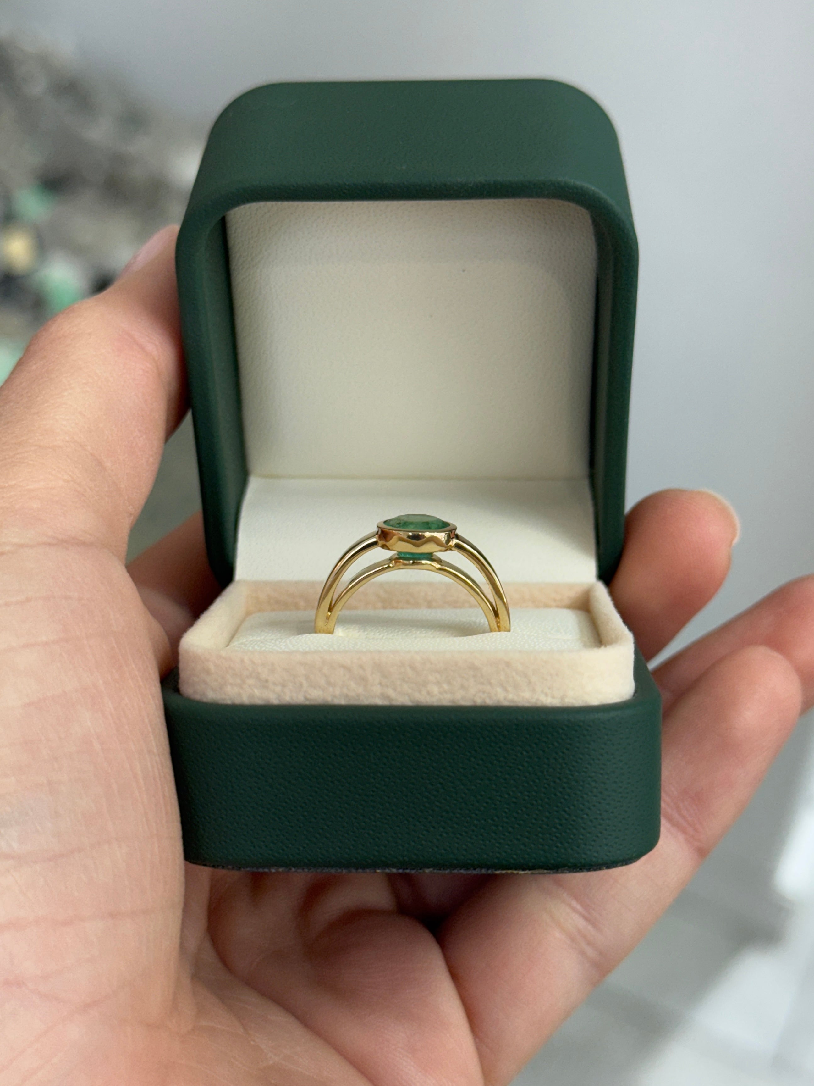 1.73 carat Bezel Set Round Emerald Solitaire Ring 14K