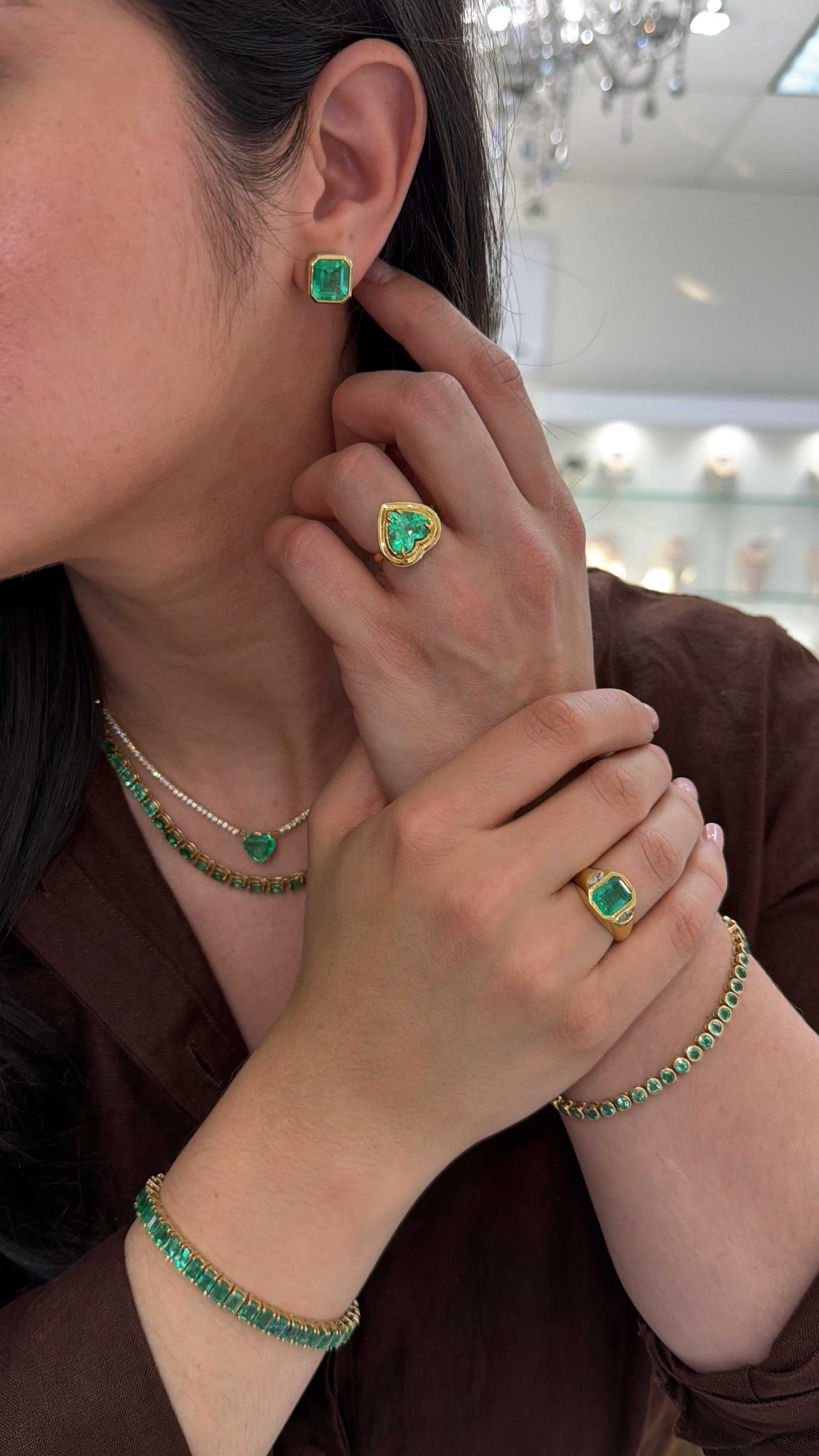 6.23tcw Asscher Cut Colombian Emerald Bezel Set Studs 18K