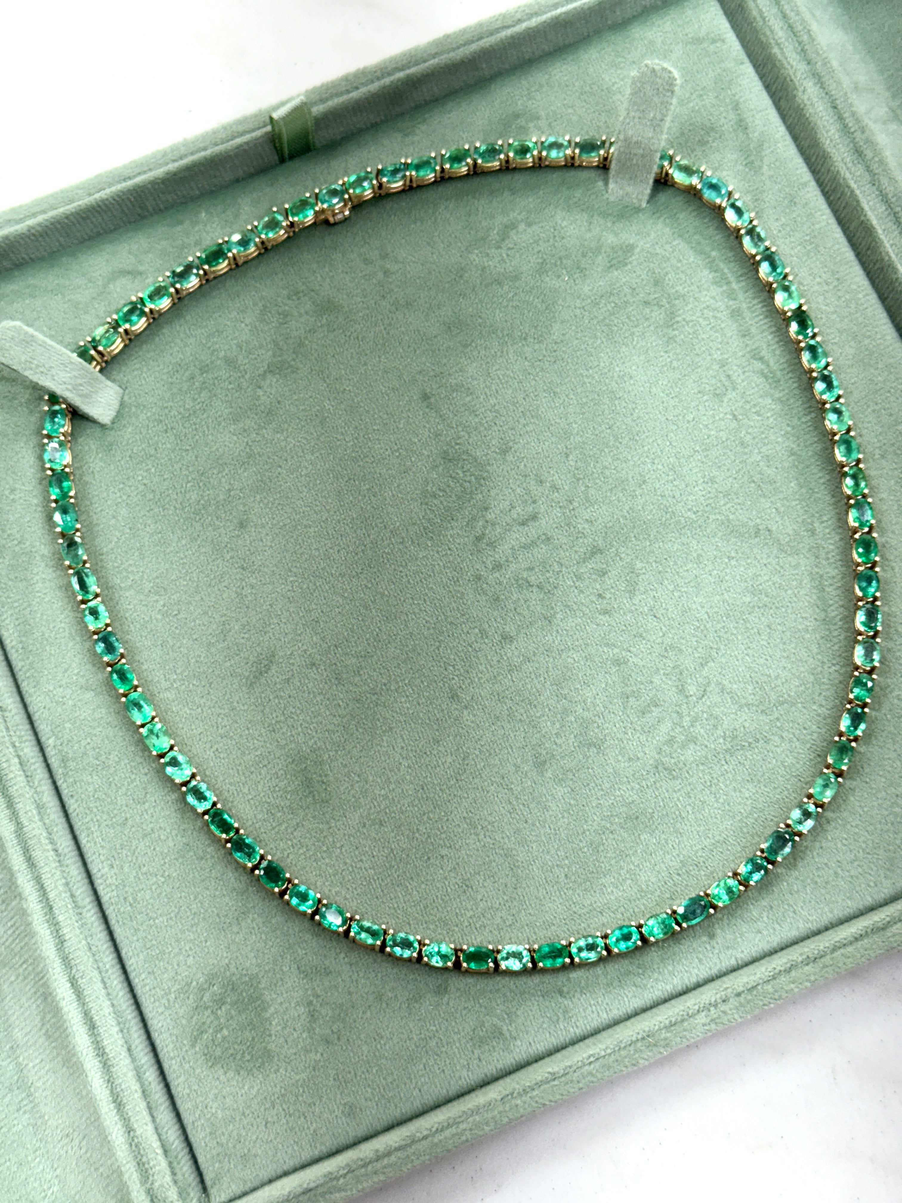 28.86tcw Oval Emerald Tennis Necklace 14K